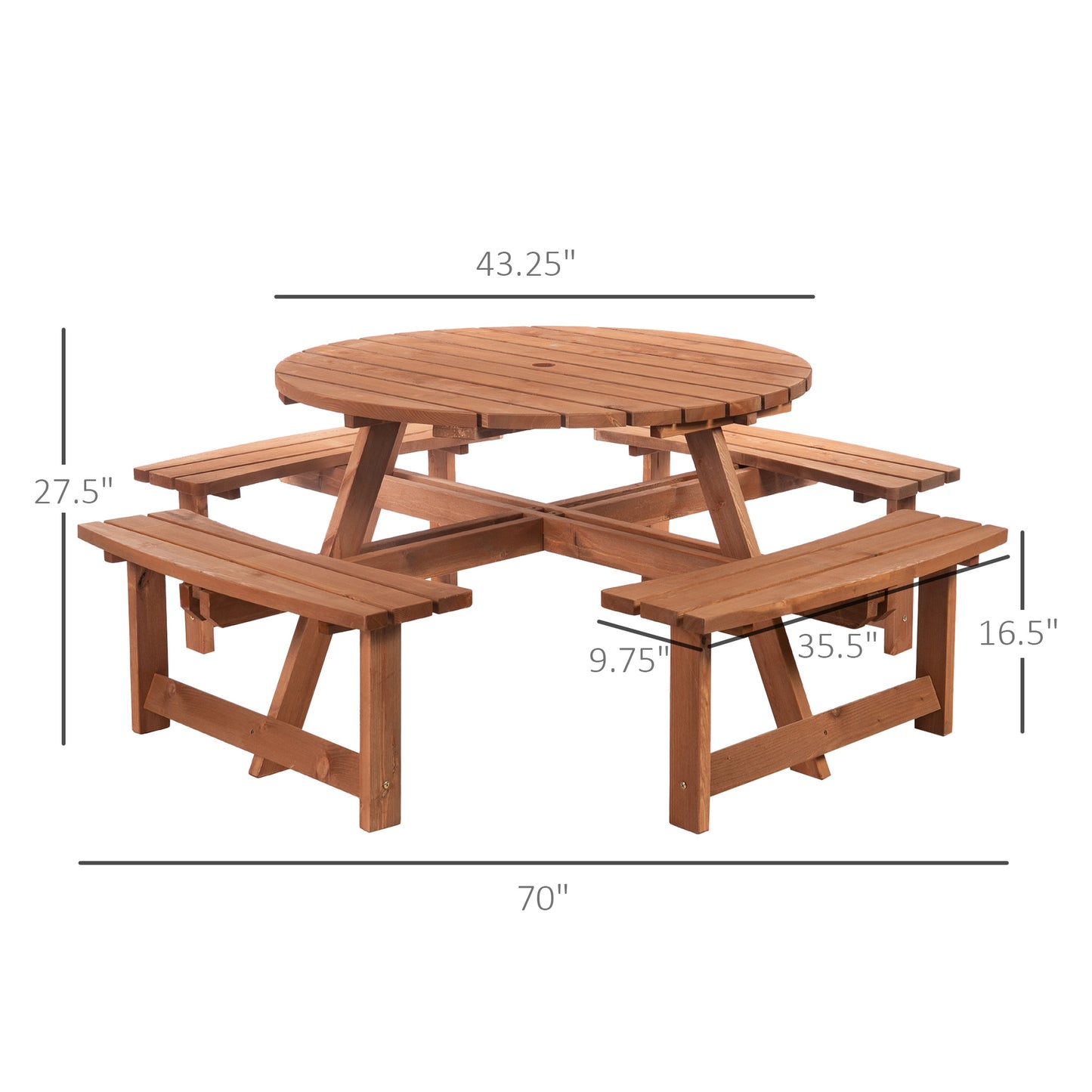 8 Seater Round Wooden Pub Bench & Picnic Table Garden Chair Dining Table Set for Outdoor Patio Deck Furniture