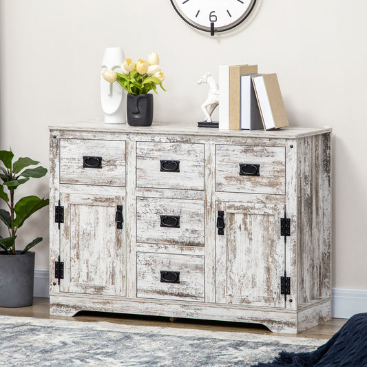 Kitchen Sideboard Cabinet with Five Drawers Two Door Cabinets and Adjustable Shelf for Living Room White