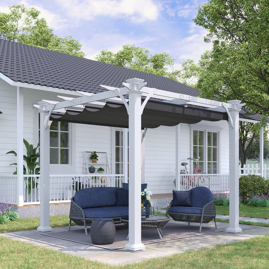 Outsunny 10' x 10' Retractable Pergola Canopy, Wood Gazebo Sun Shade Shelter for Garden, Patio, Backyard, Deck