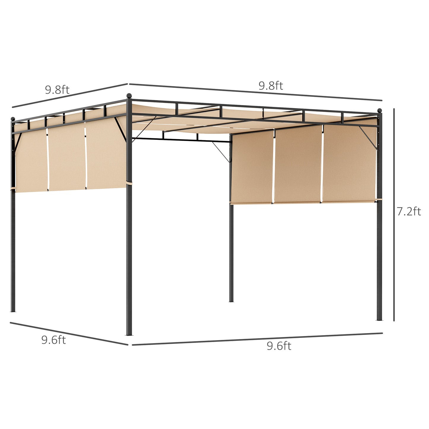 10' x 10' Retractable Pergola Canopy Patio Gazebo Sun Shelter with Steel Frame for Outdoor, Beige