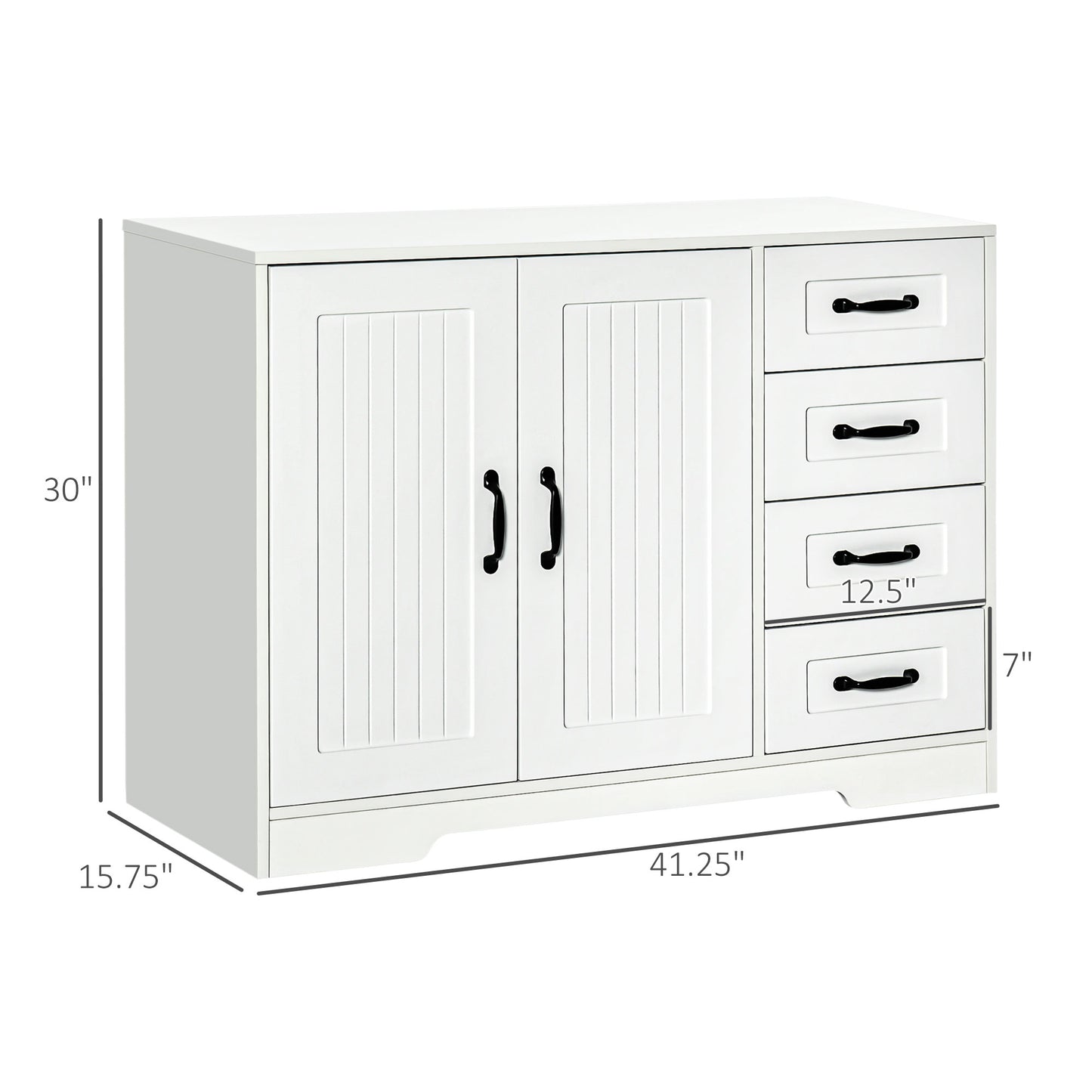 Modern Sideboard Storage Cabinet with 2 Doors Cupboard, 4 Drawers for Living Room, Hallway, White