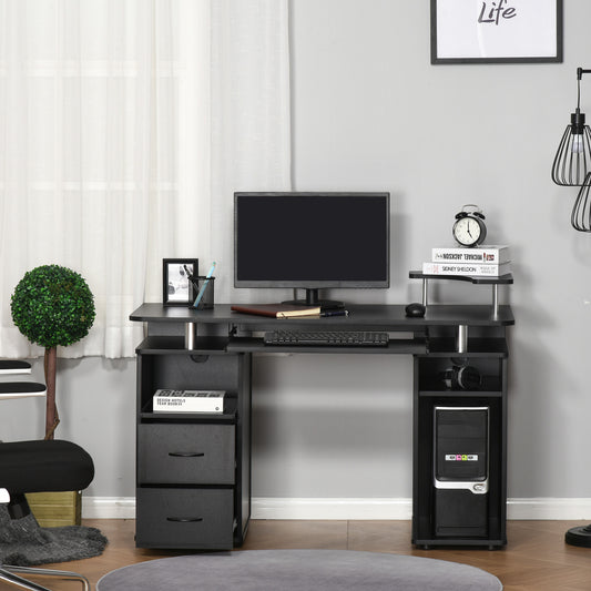 Computer Desk with Keyboard Tray, CPU Stand, Writing Desk with Drawers, Workstation for Home Office, Black