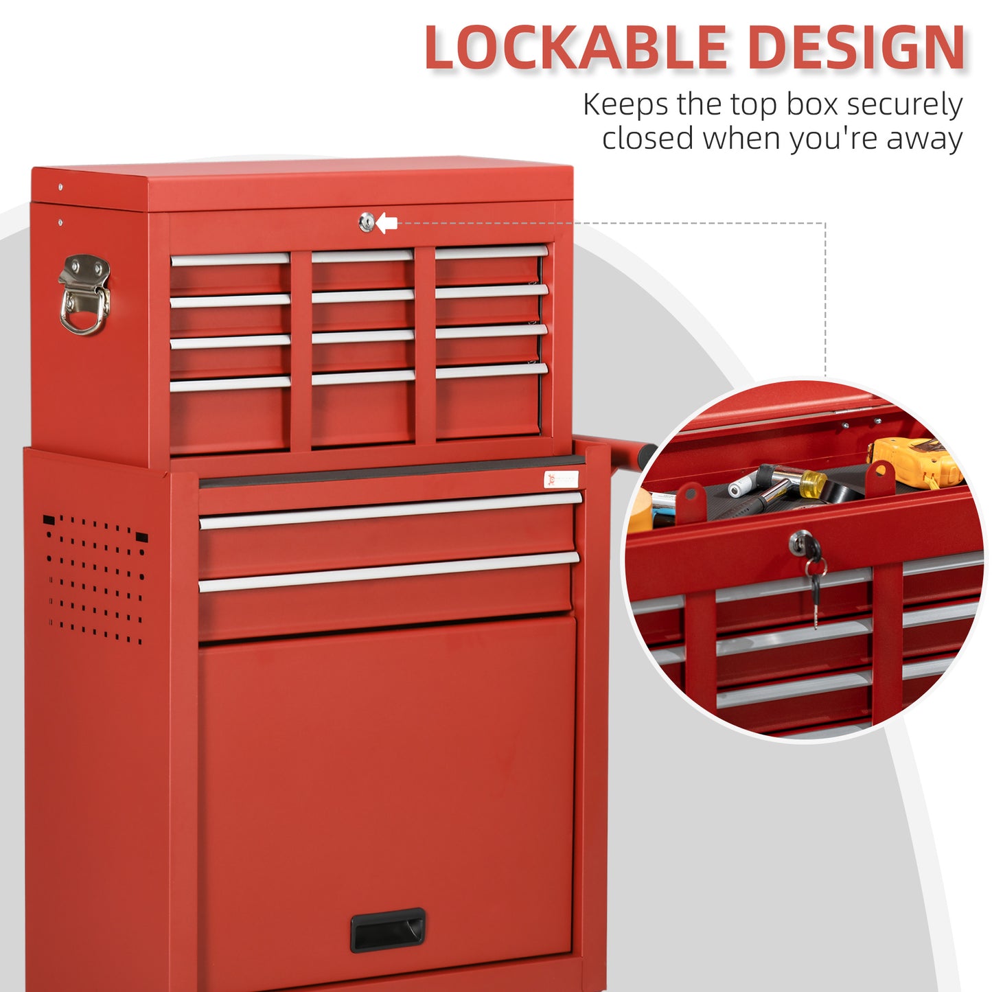 6-Drawer Tool Chest Set with 4 Wheels, Lockable Rolling Tool Box and Storage Cabinet, Removable Portable Set-Top Box Tool Organizer for Garage Factory Workshop, Red