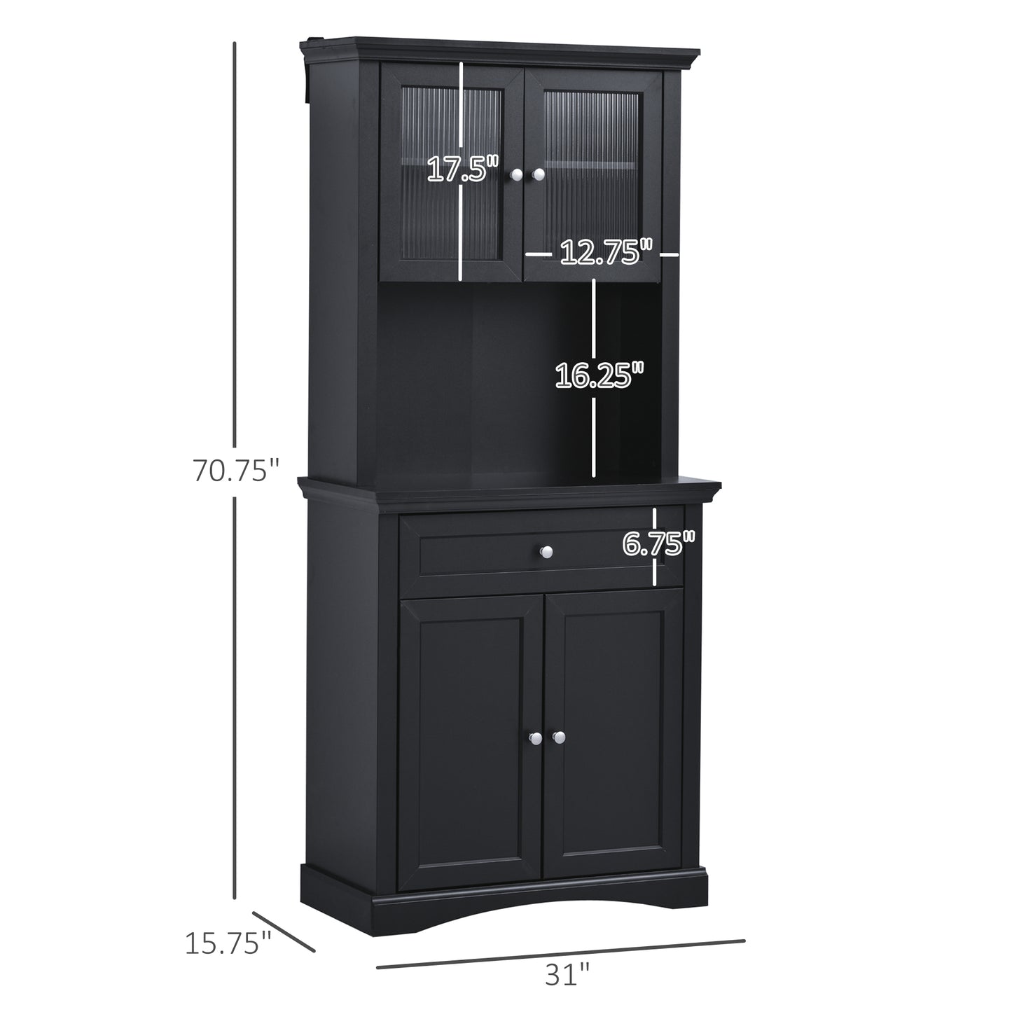 Tall Colonial Style Kitchen Pantry Storage Cabinet W/ Adjustable Shelves Black