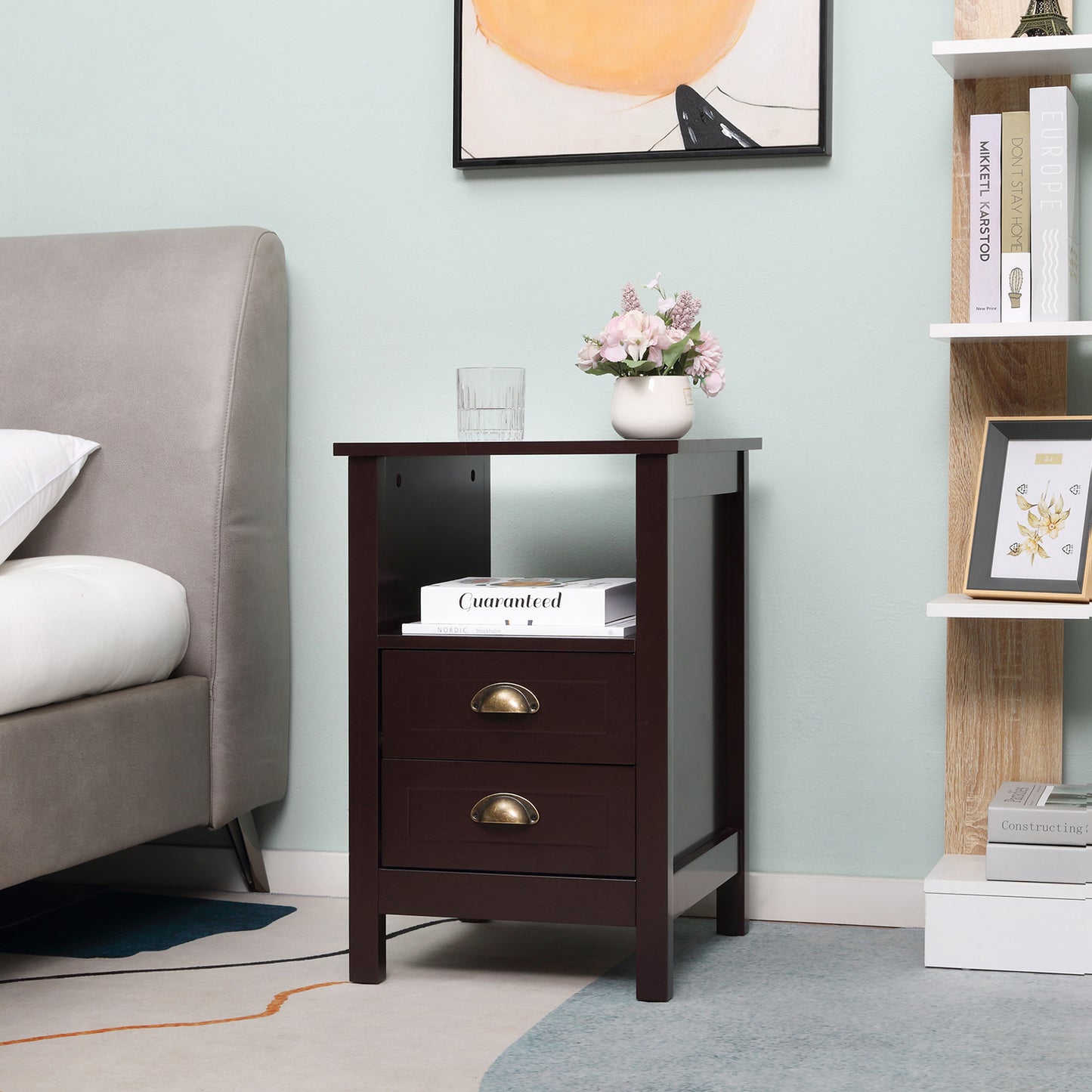 Modern End Table with 2 Drawers and Storage Shelf, Accent Sofa Side Table for Living Room, Coffee