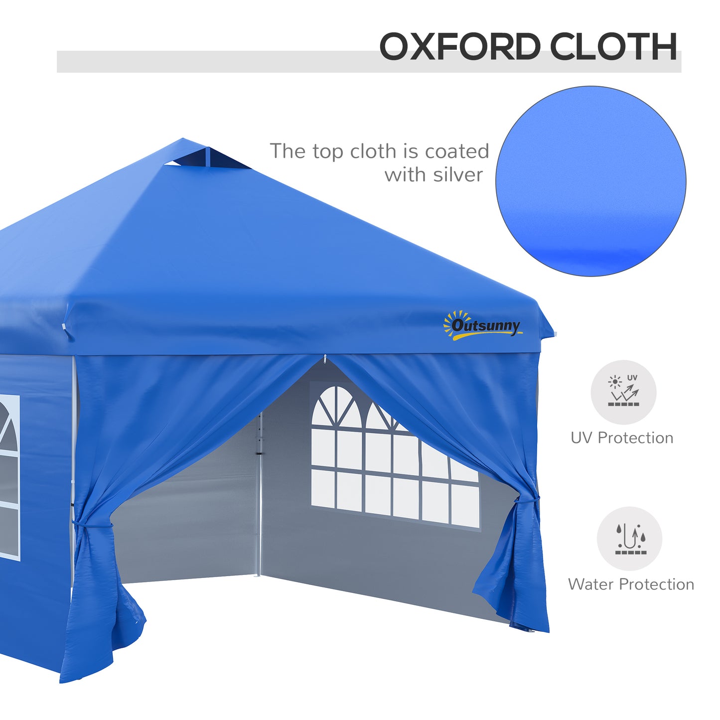 10' x 10' Pop Up Canopy Tent, Instant Shelter Tent with Sidewalls, Windows, Roller Bag and Sand Bags for Garden, Patio, Blue