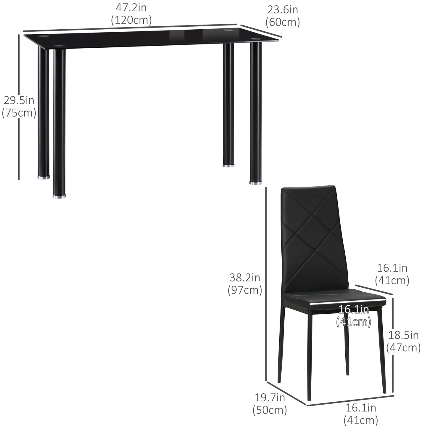 Modern Dining Table Set for 4, Space-Saving 5 Pieces Kitchen Table Set with Rectangle Table and Steel Frame, Black