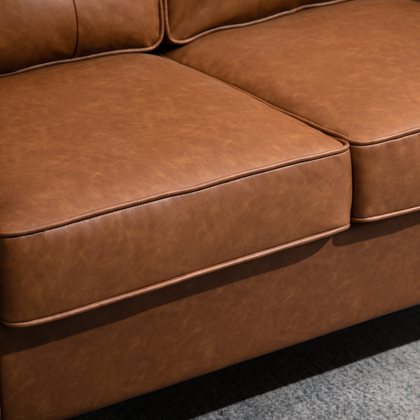 51" PU Leather Double Sofa with Sponge Padding Armrest, Tufted Back and Pocket Spring, Brown