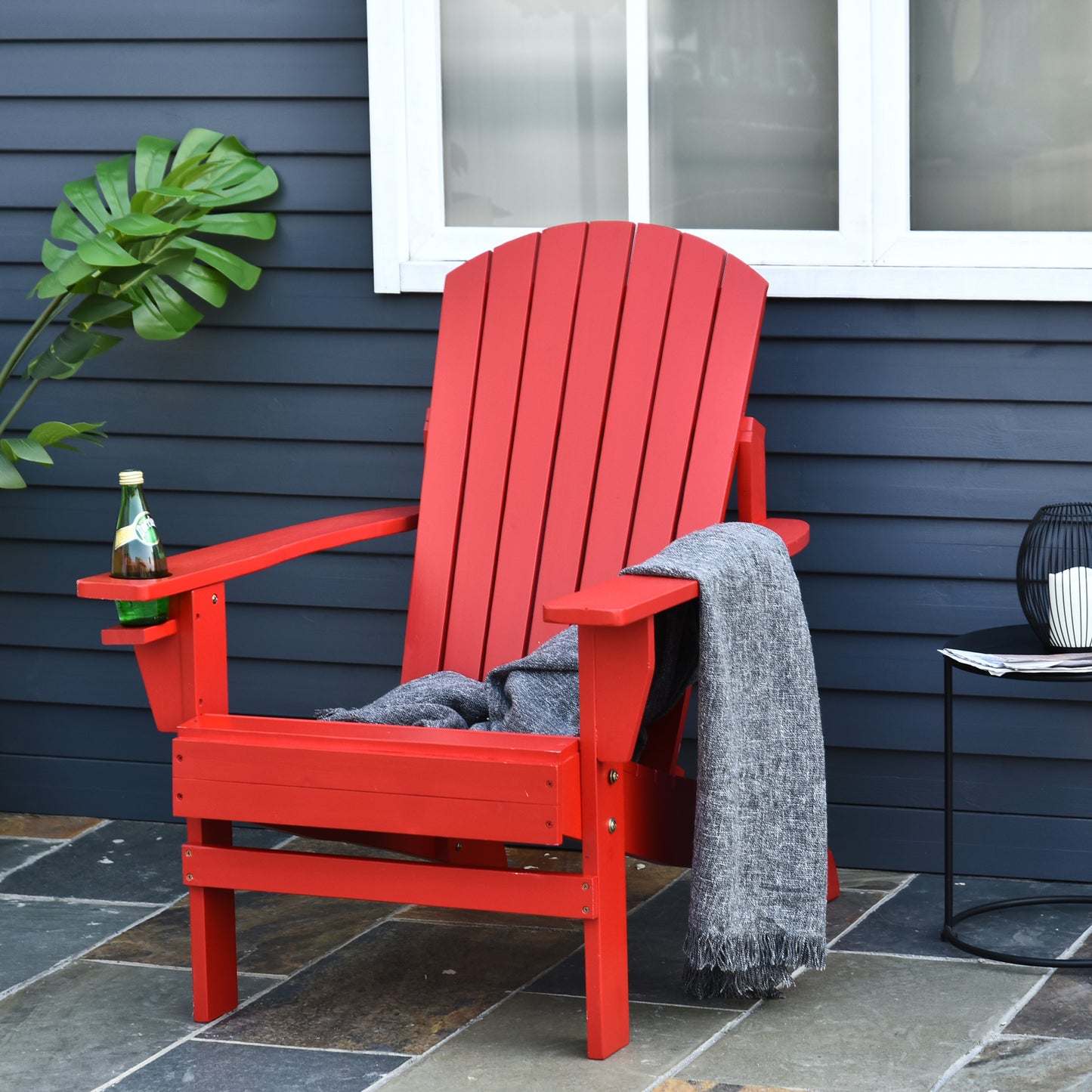 Outsunny Classic Adirondack Chair, Muskoka Chairs, Garden Deck Chair with Cup Holder for Patio, Indoor, Backyard, Red