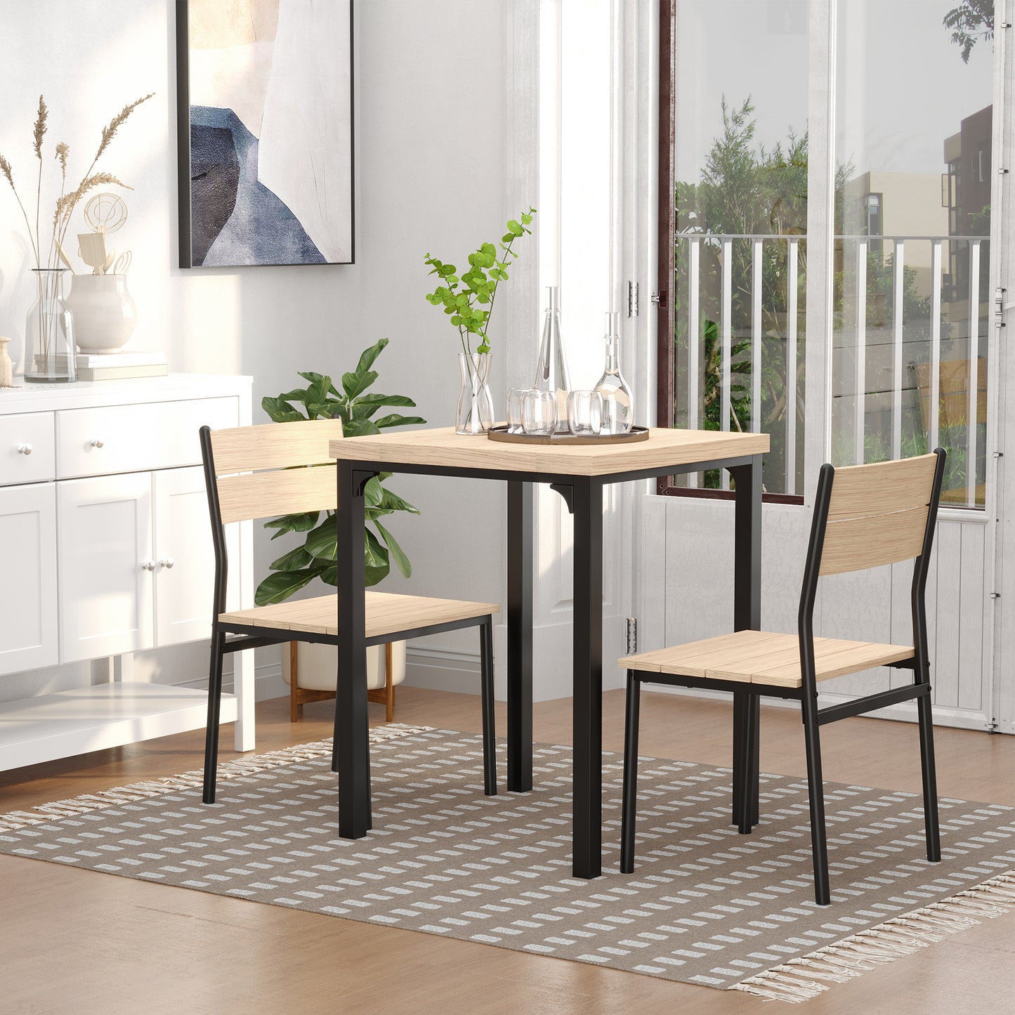 3pcs Wooden Dining Set Industrial Style Wood and Metal Kitchen Table Set for 2 Chairs Modern and Sleek Dinette Home Furniture