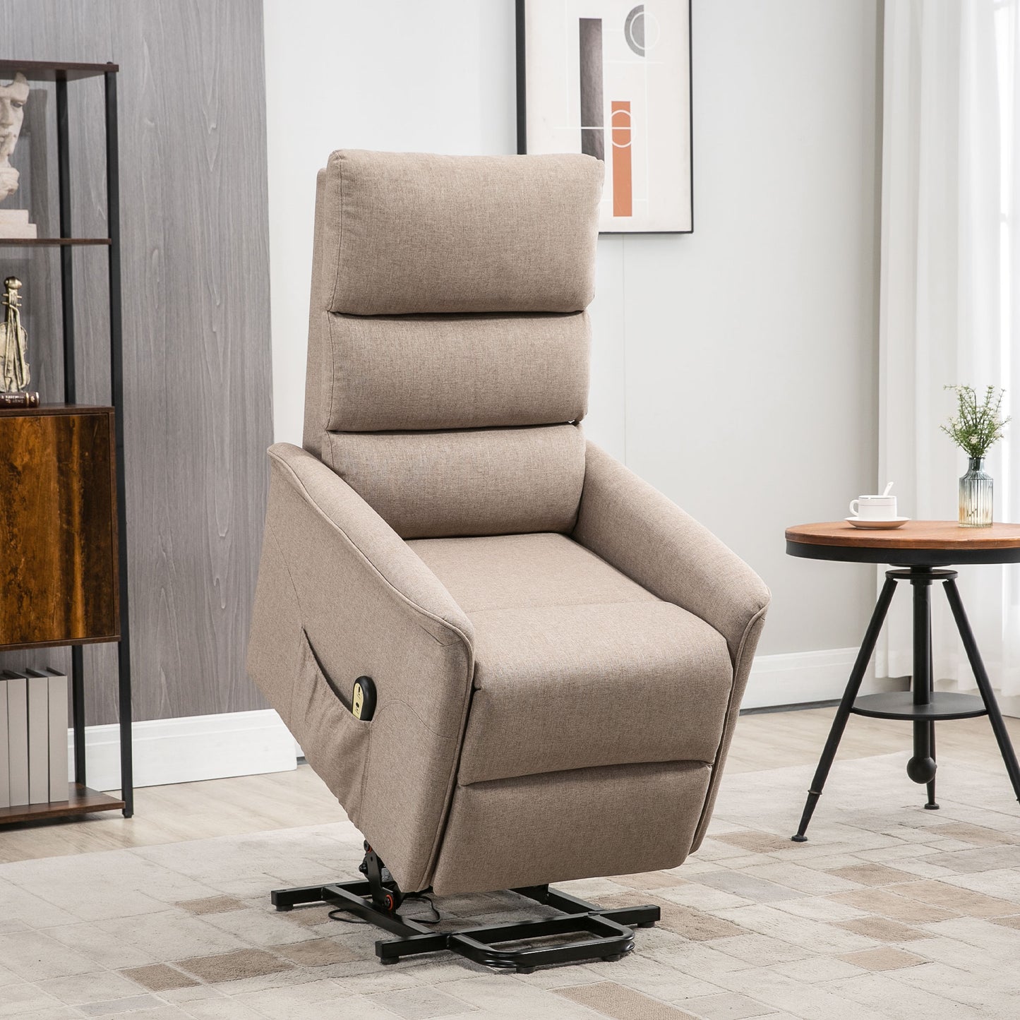 Power Lift Chair Recliner for Elderly, Padded Reclining Chair with Remote Control, Side Pockets for Living Room, Brown