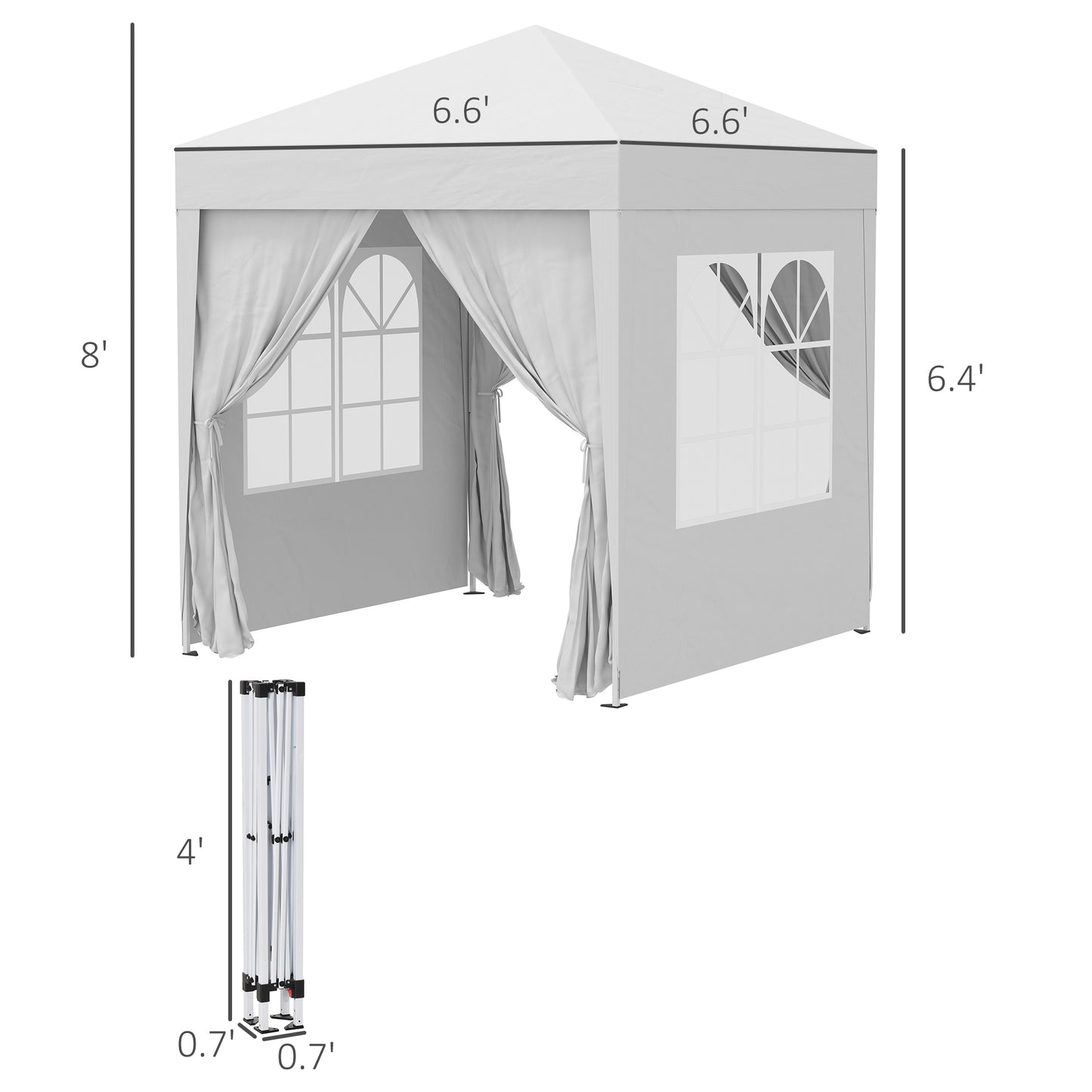 Outsunny 6.6x6.6ft Pop Up Party Tent Outdoor Folding Gazebo Canopy with Side Walls White