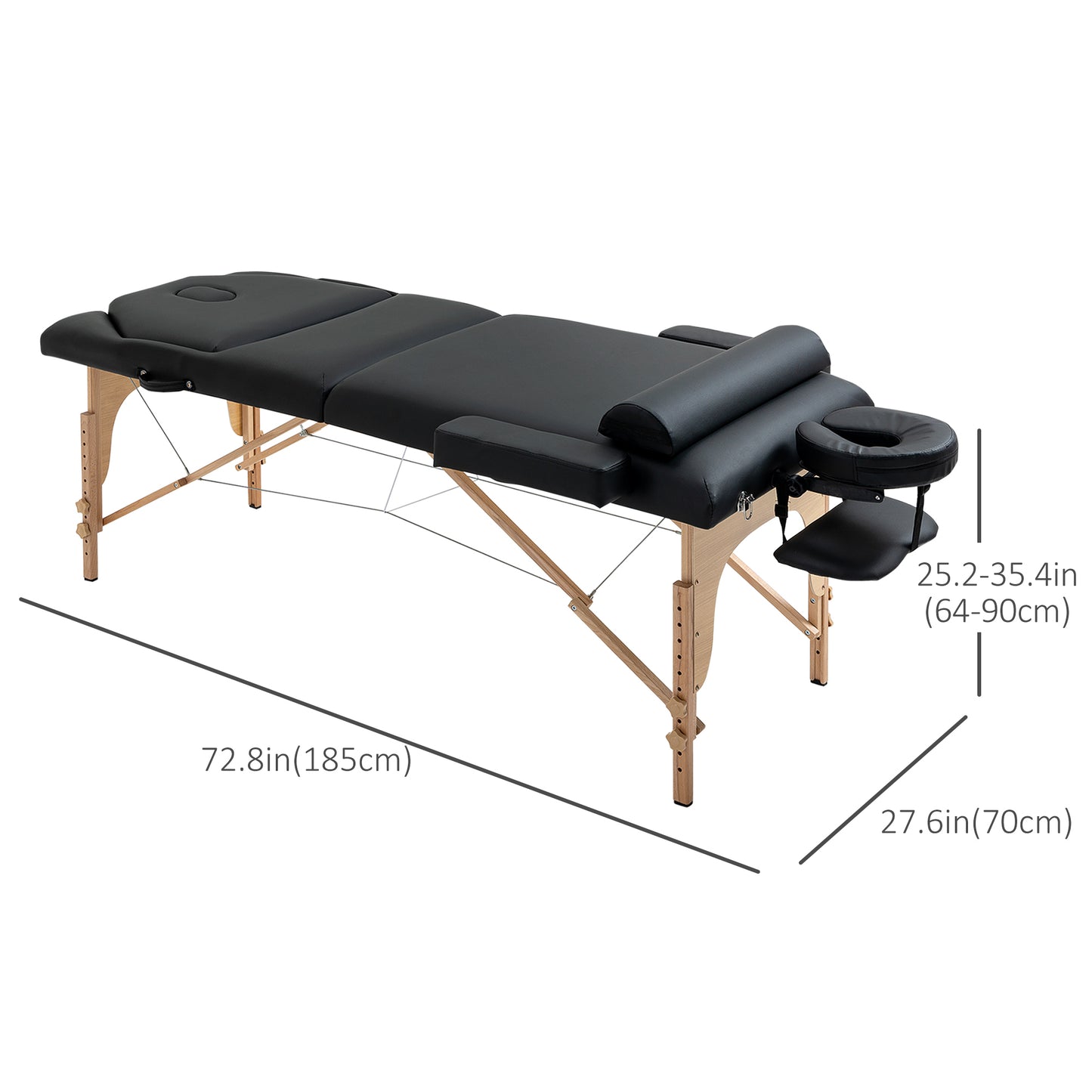 72 Inches Portable Reiki Massage Table 4inch Thickened Pad Folding Adjustable Height Health SPA Tatto Bed Black