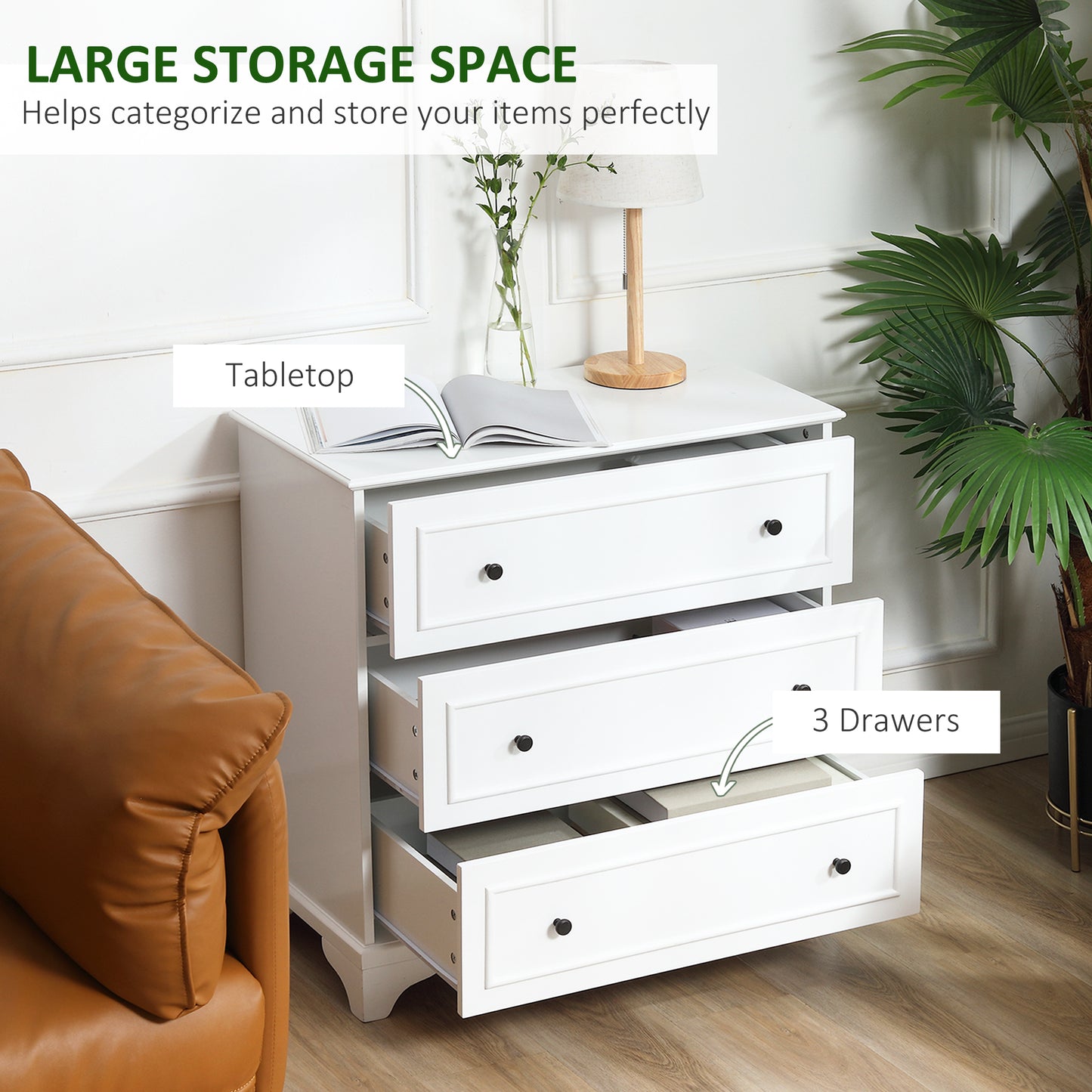 3-Drawer Dresser Tower Storage Cabinet, Chest of Drawers for Bedroom, Hallway, Living Room and Bathroom, White