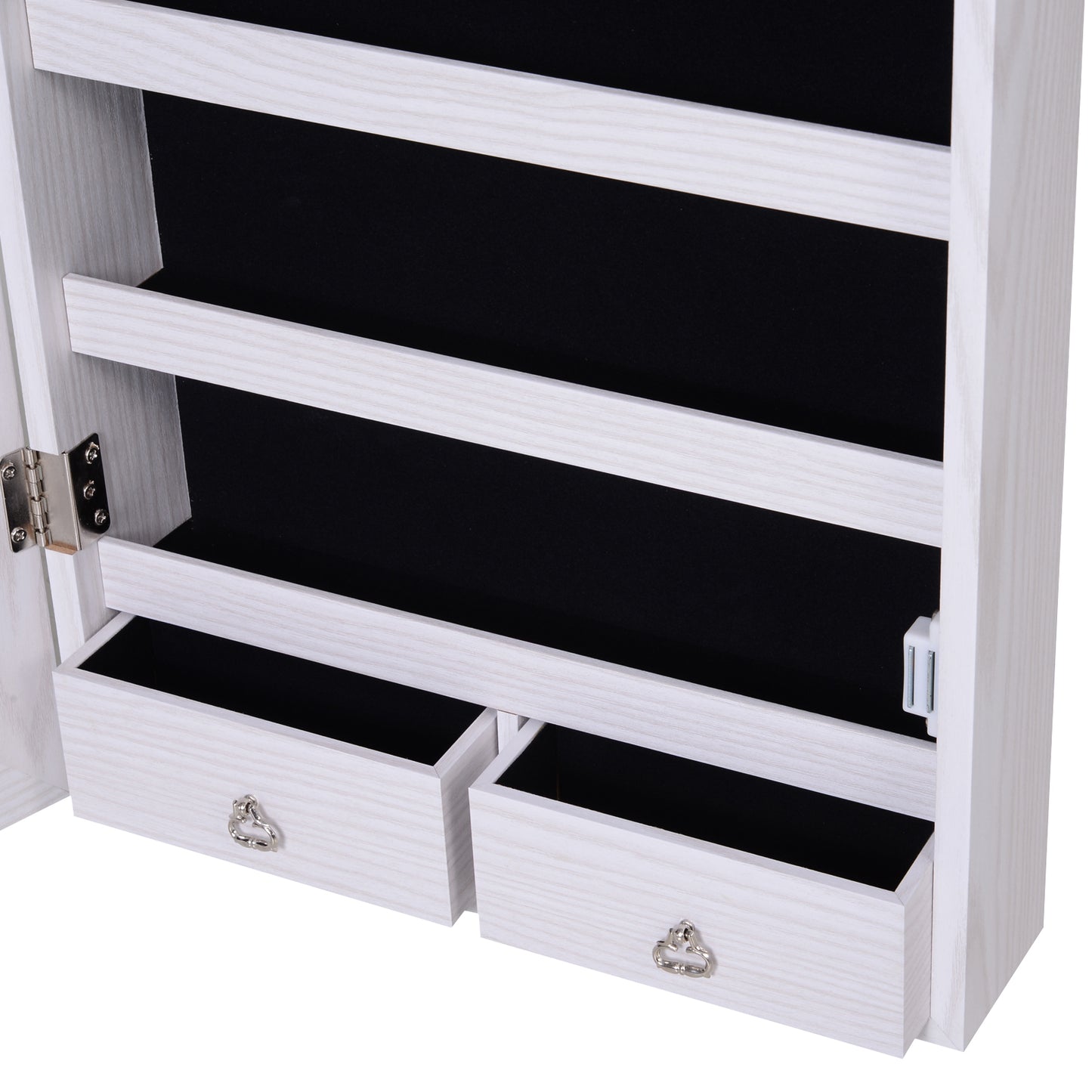 Jewelry Cabinet with LED Lights, Wall Door Mounted Storage Organizer Armoire, Wood Grain Gray