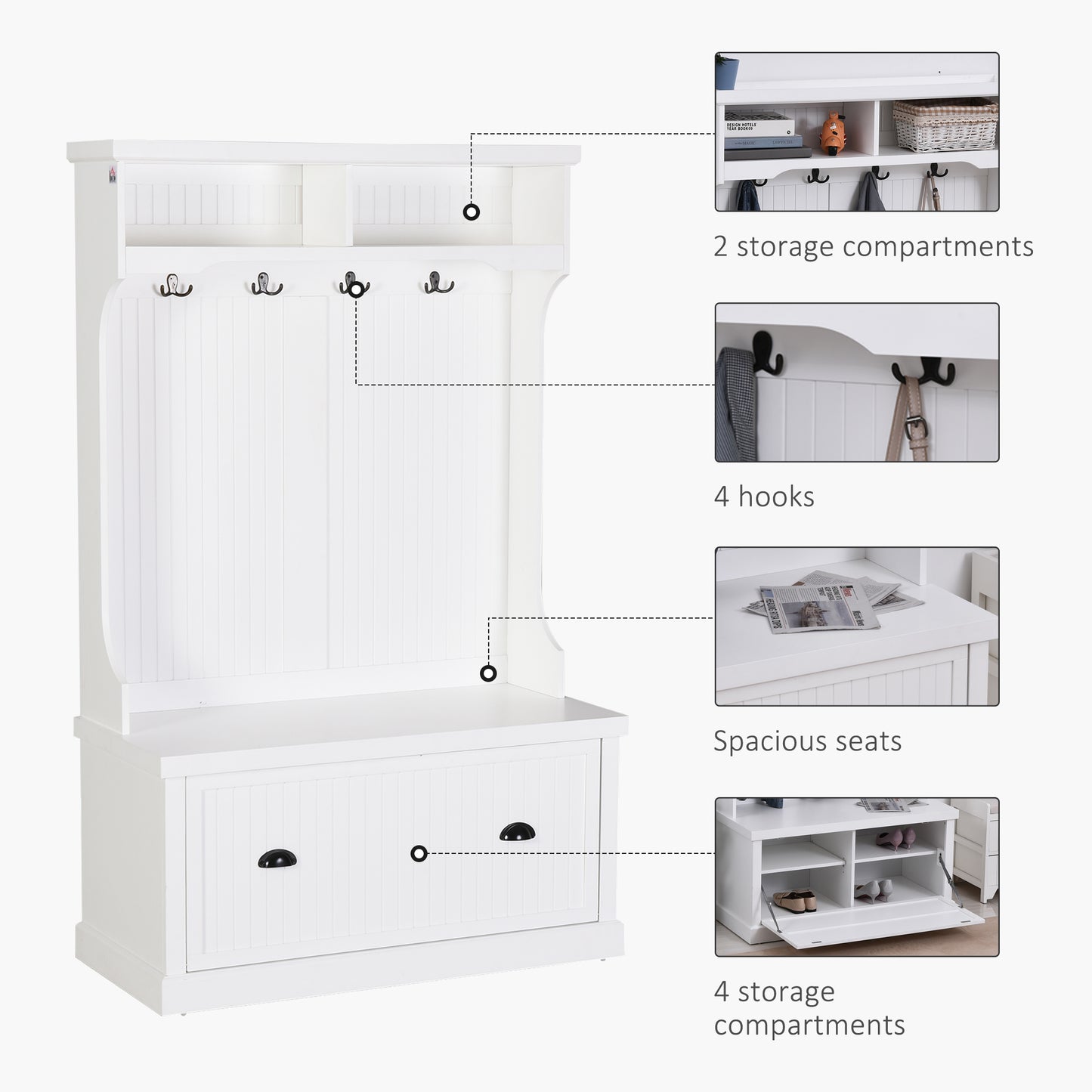 Hall Coat & Shoe Storage Cupboard Corner Hall Tree White