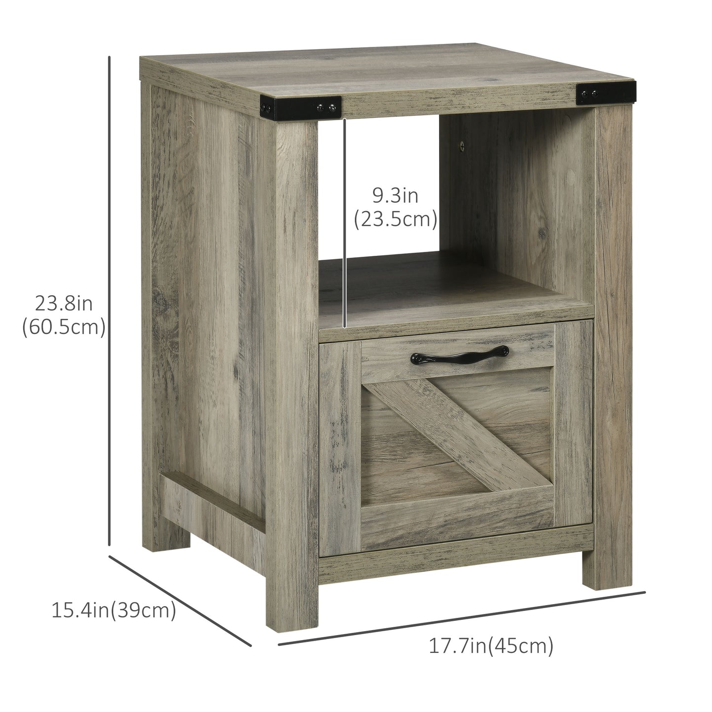 Industrial Side Table with Drawer and Open Shelf, Nightstand for Living Room or Bedroom