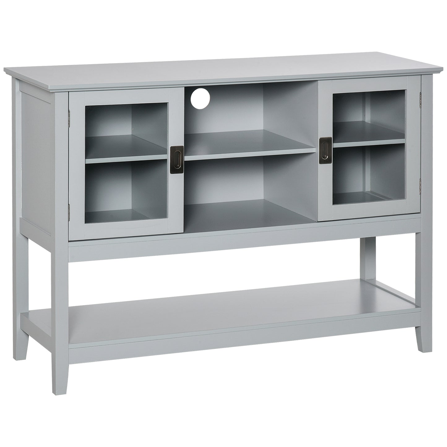 Modern Sideboard Accent Console Table Buffet with Glass Doors & Storage Shelf, Grey