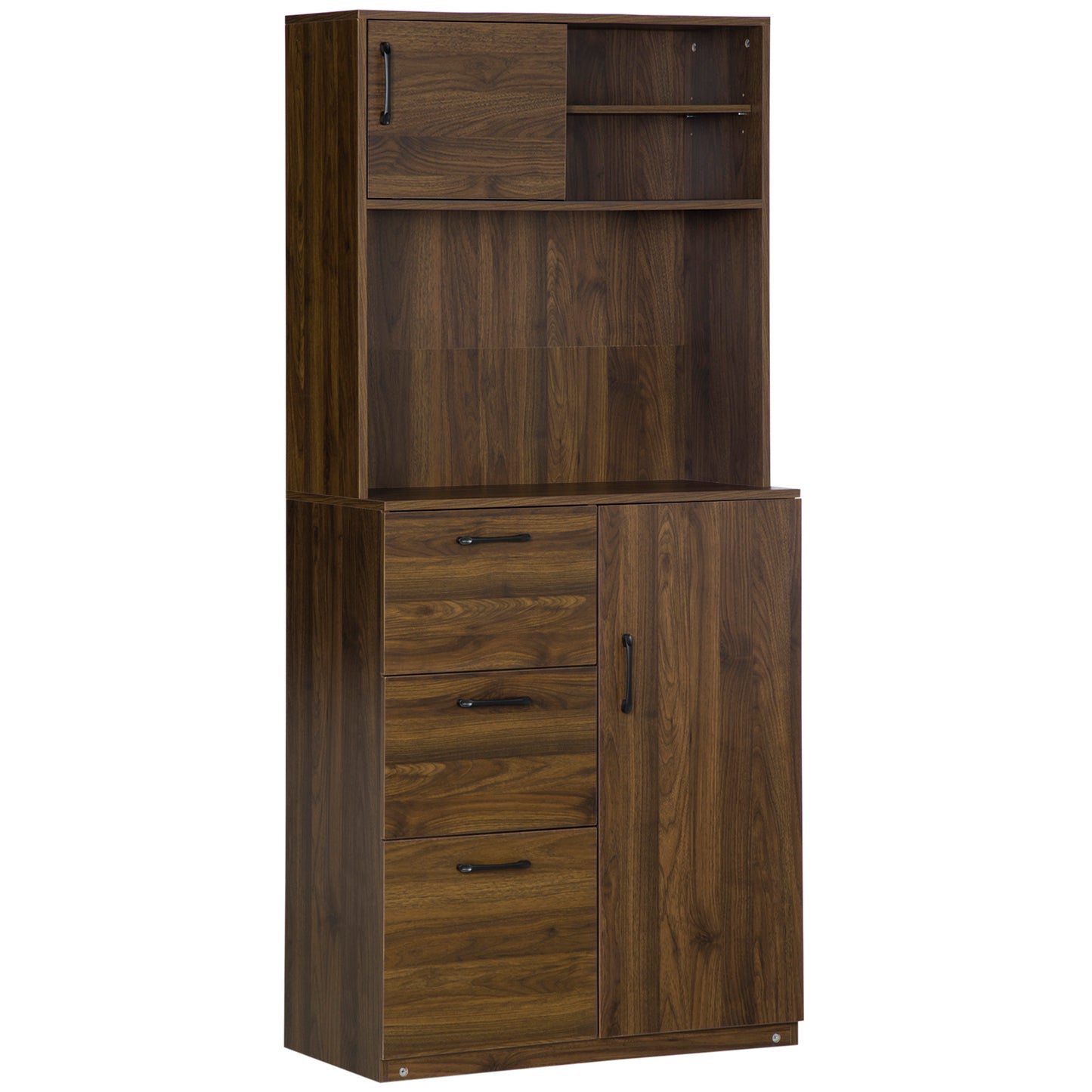 Kitchen Buffet and Hutch Storage Pantry Cupboard with Sliding Door,4 Adjustable Shelves,3 Drawers, Microwave Cabinet for Dining Room, Living Room, Entryway, Walnut