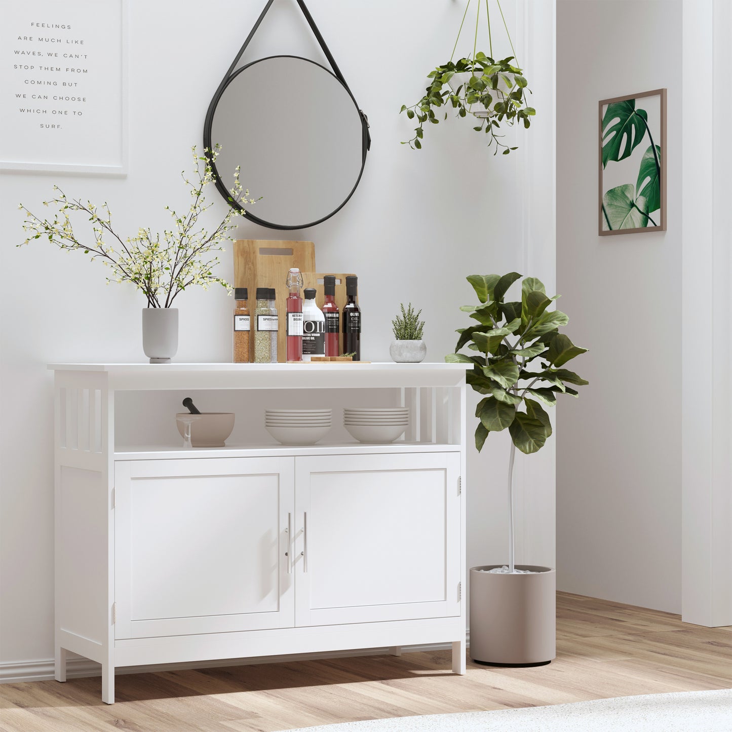 Wooden Console Table with Open Shelf and 2 layers Cabinet Kitchen Furniture