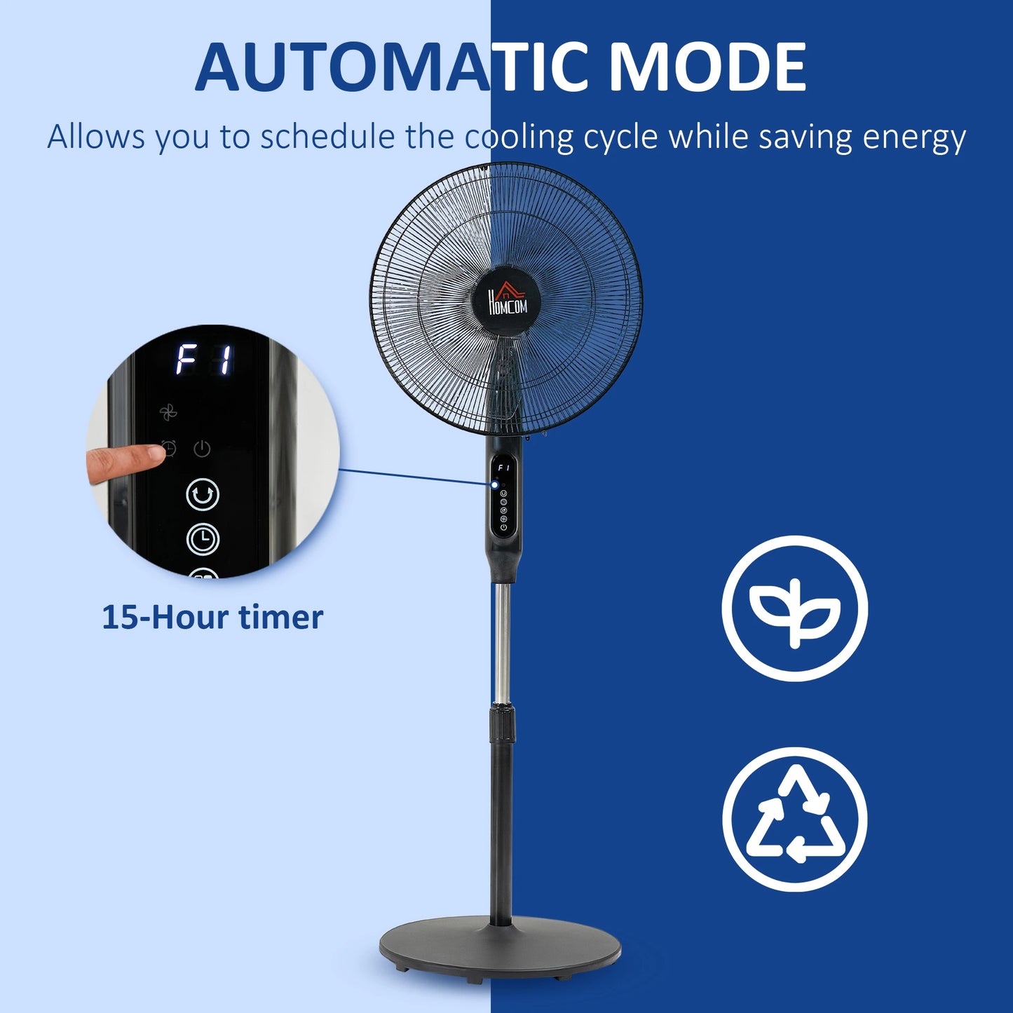 Standing Floor Fan with Remote Control, Stand Up Cooling Fan, Tall Pedestal Electric Fan for Bedroom, Black