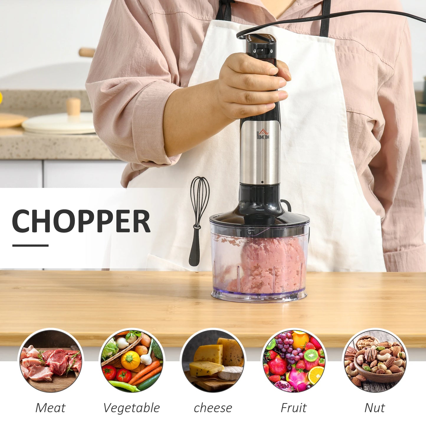 Immersion Hand Blender, 400W 4-In-1 Handheld Stick Blender with Adjustable Speed, 500ml Chopper, Egg Whsk, 800ml Measuring Cup, Stainless Steel Blades for Smoothie, Baby Food, Sauce, Soup