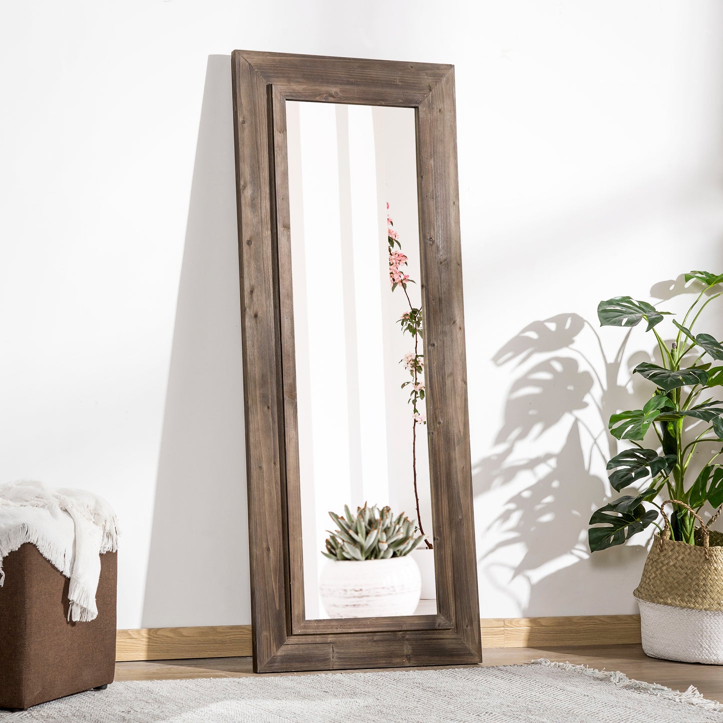 59" x 23.5" Farmhouse Style Full Length Mirror, Brown