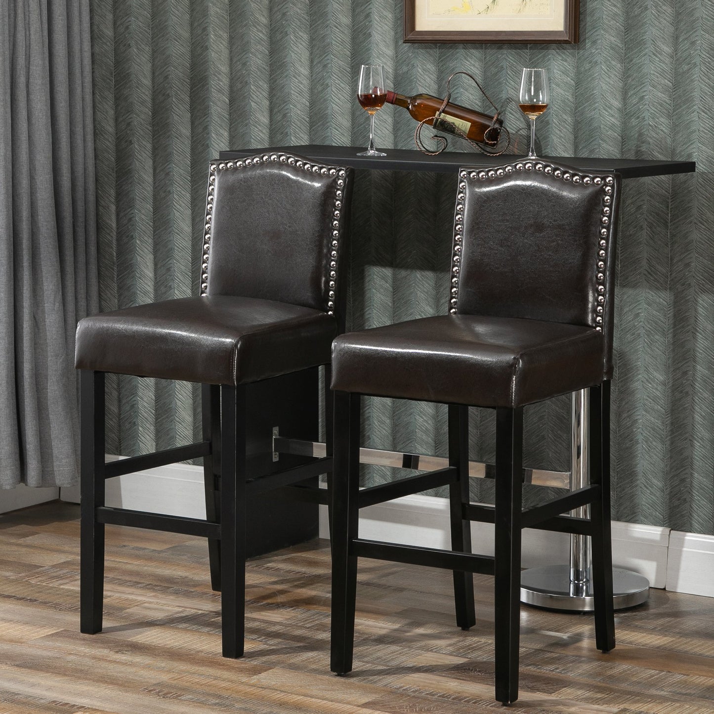 2 Pieces Retro Style Bar Stools Tall Chair with Back Footrest for Home Pub