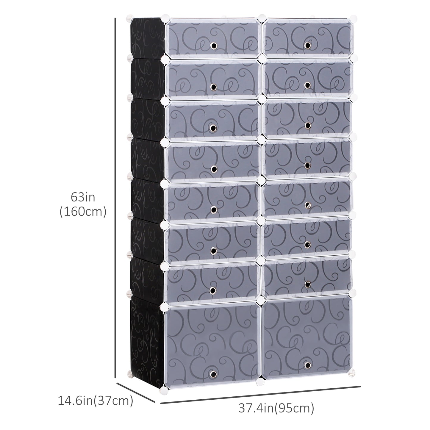 Cube Storage Organizer, 16-Cube Panels Closet Organizer, Modular Storage Cabinet for Bedroom, Black and White