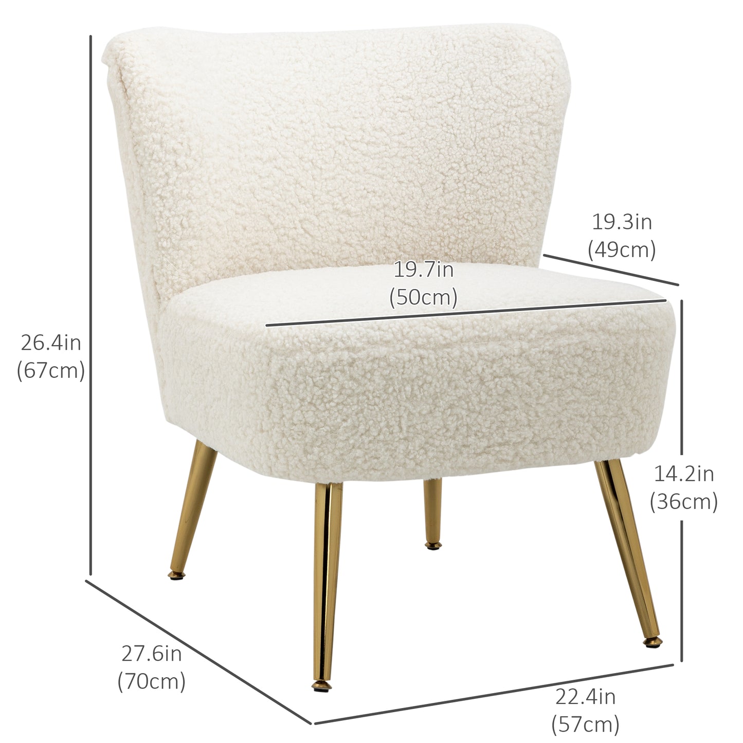 Lounge Chair for Bedroom Living Room Chair with Soft Upholstery and Gold Legs White