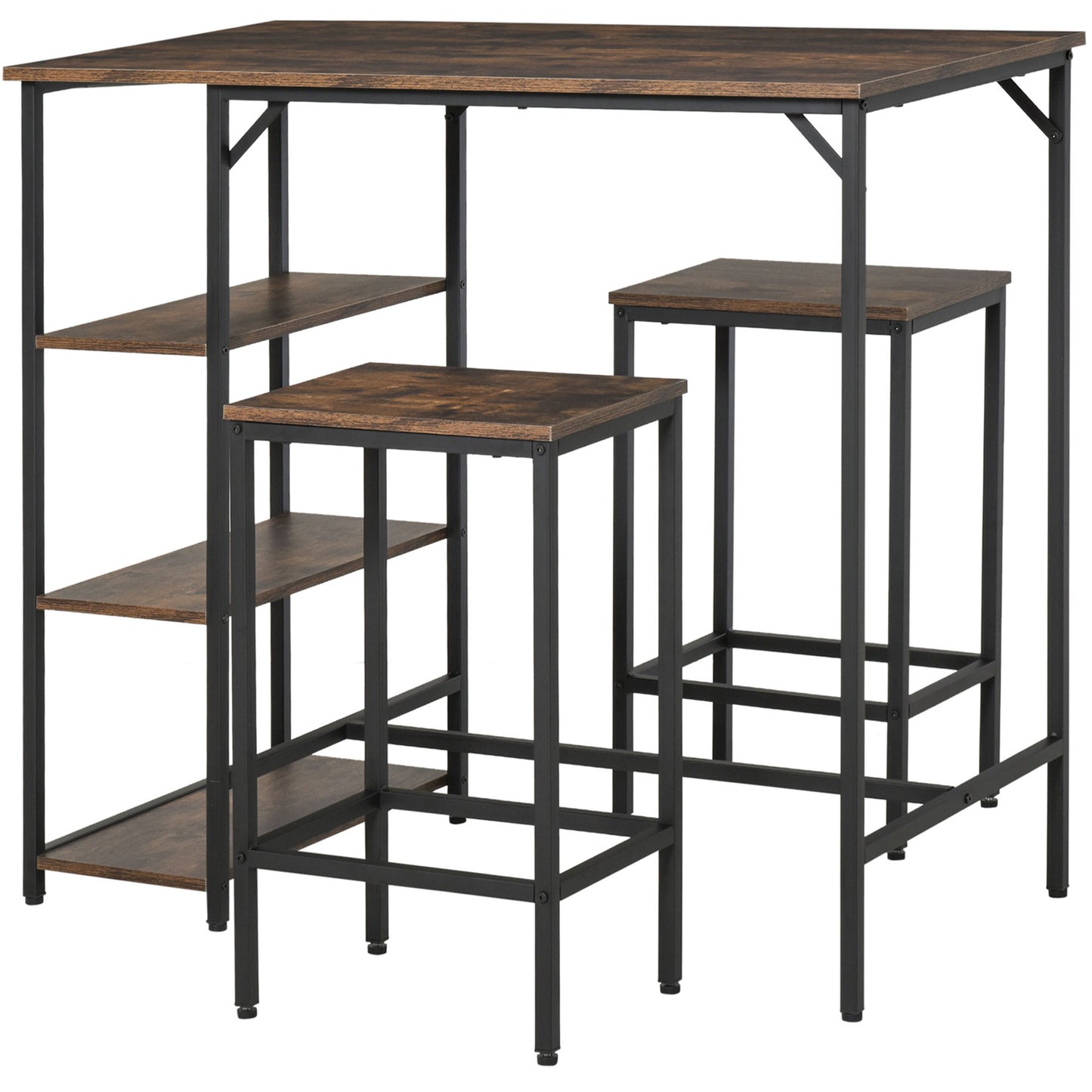 3 Pieces Industrial Bar Height Dining Table Set with Storage Shelf & 2 Stools