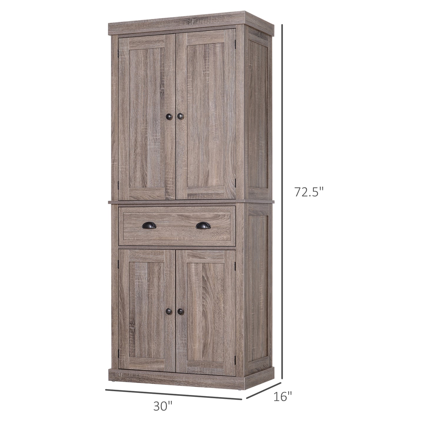 72.5" H Traditional Freestanding Kitchen Pantry Cabinet Traditional Spacious Storage Closet with 1 Drawer Kitchen Pantry Cupboard Cabinet, Wood Grain