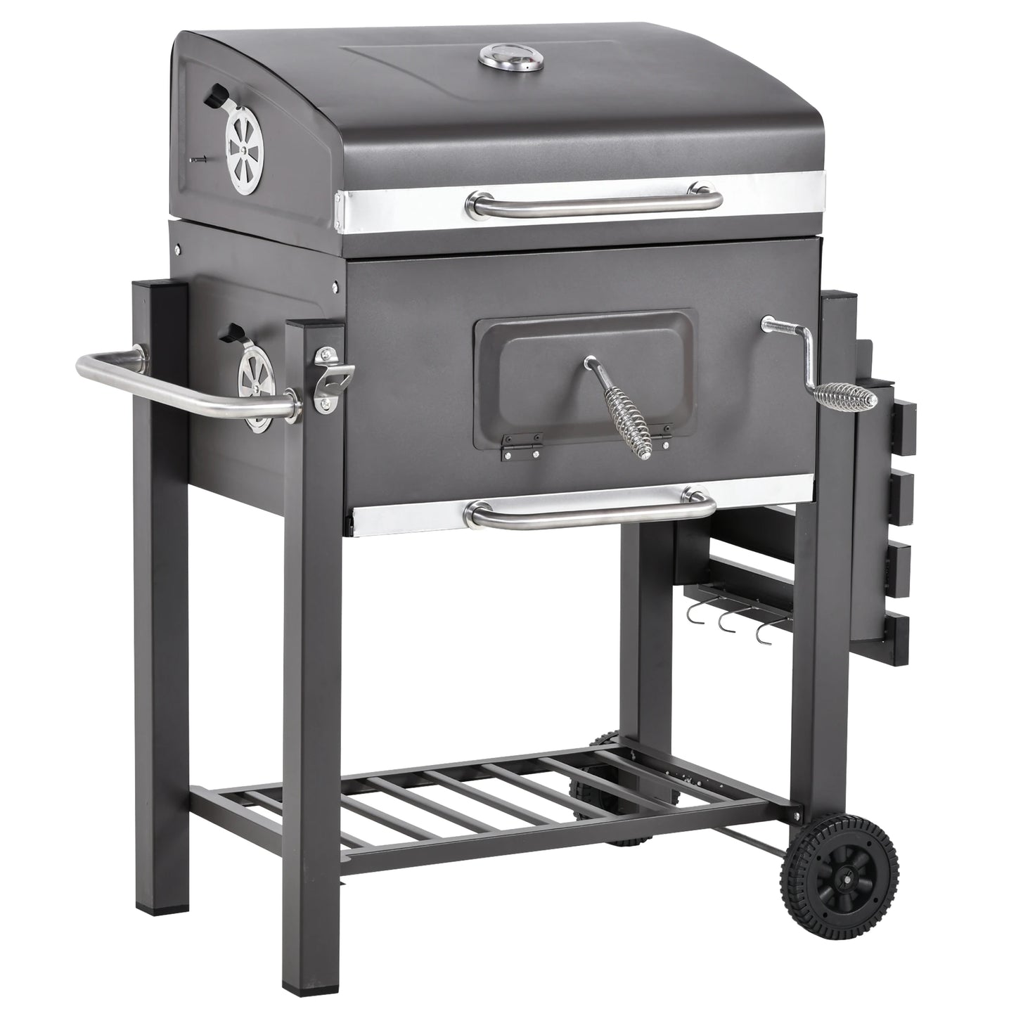 Outsunny Charcoal Grill BBQ Trolley Smoker Camping Picnic Portable Backyard with Side Shelf