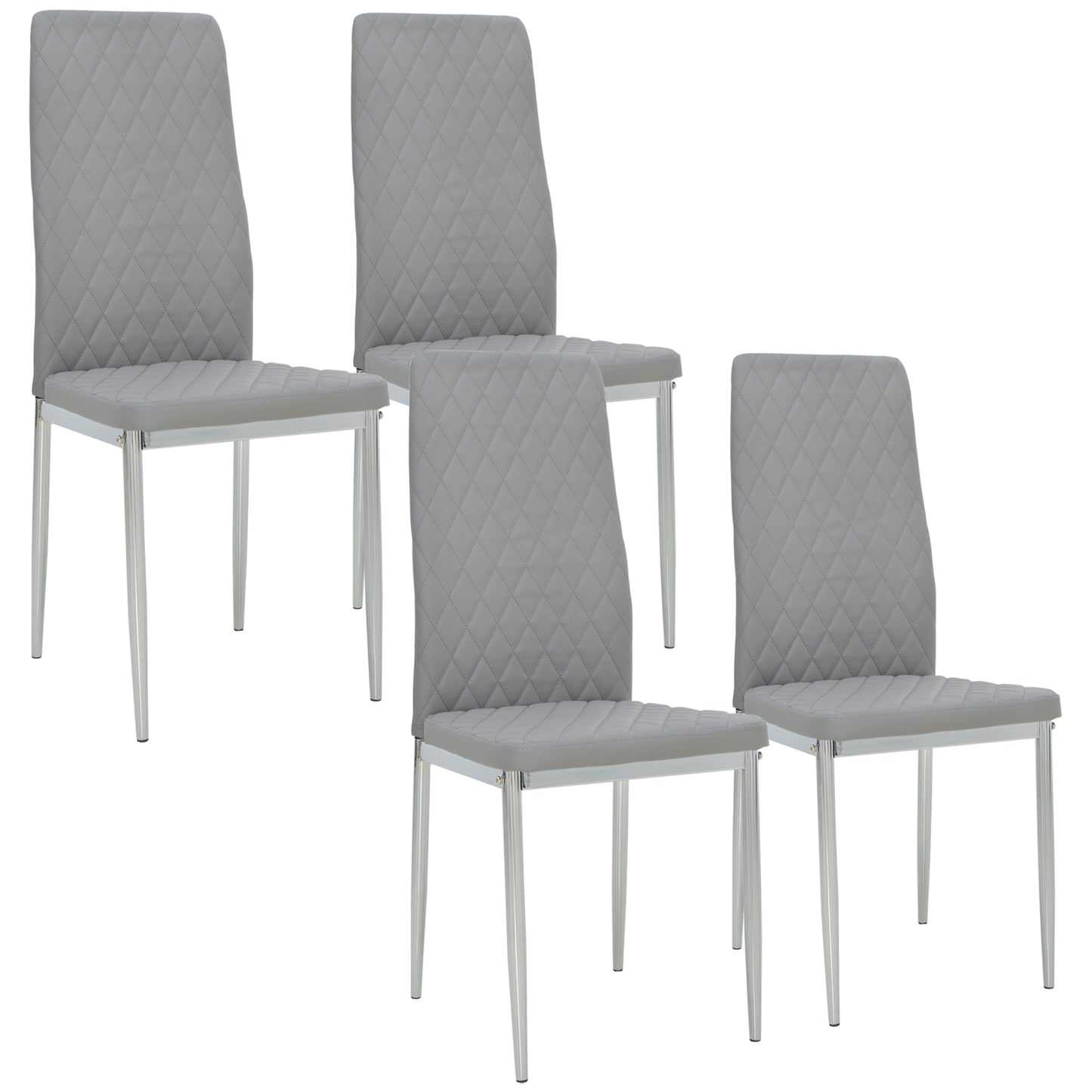 Dining Chairs Set of 4, Modern Kitchen Chairs with Faux Leather Upholstery and Steel Legs for Living Room, Dining Room, Bedroom, Gray