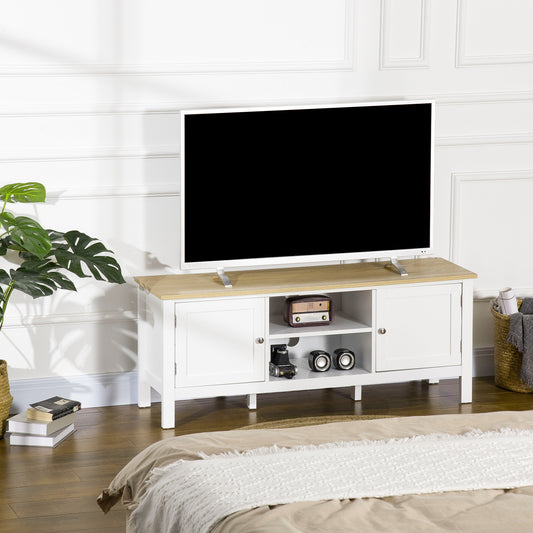 Modern TV Stand with Storage for TVs up to 50", TV Console with 2 Cabinets and Open Shelves, Entertainment Unit for Bedroom, Living Room, White