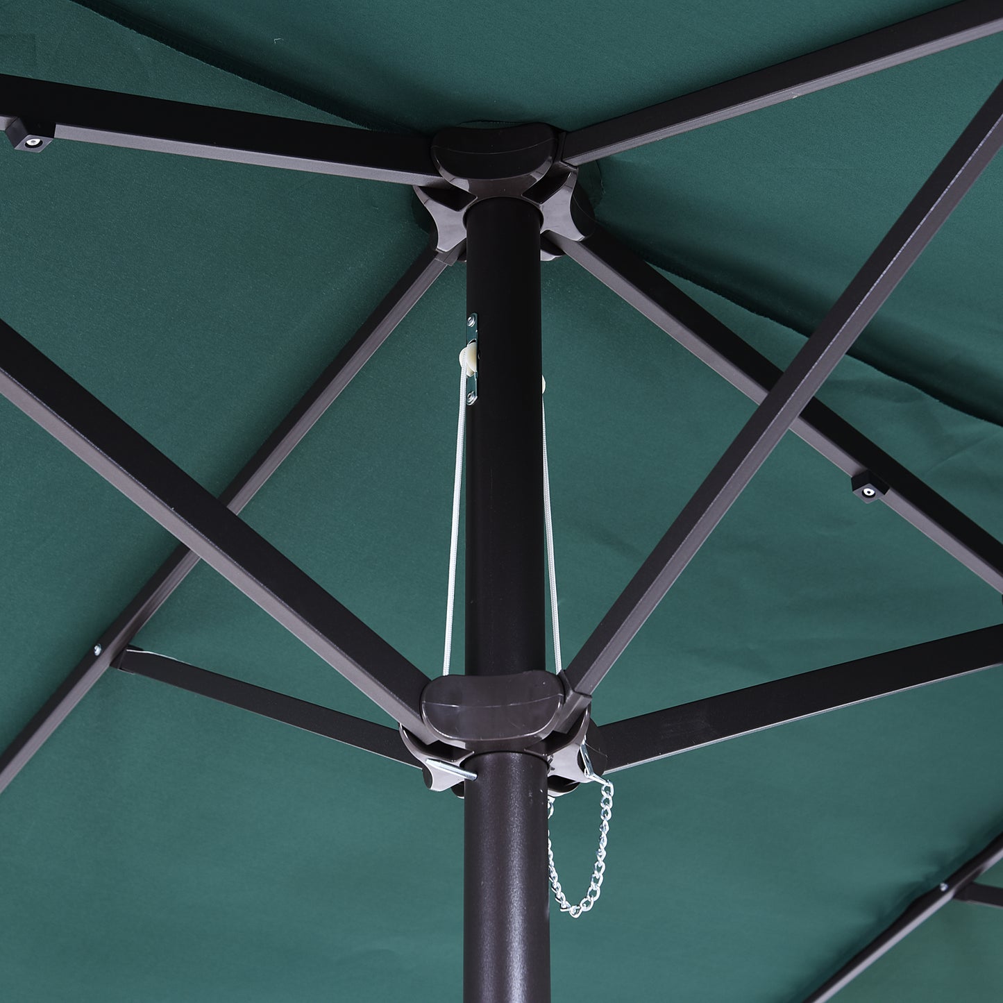 Outsunny 15' Outdoor Patio Umbrella with Twin Canopy Sunshade Steel Table Umbrella with Lift Crank Green