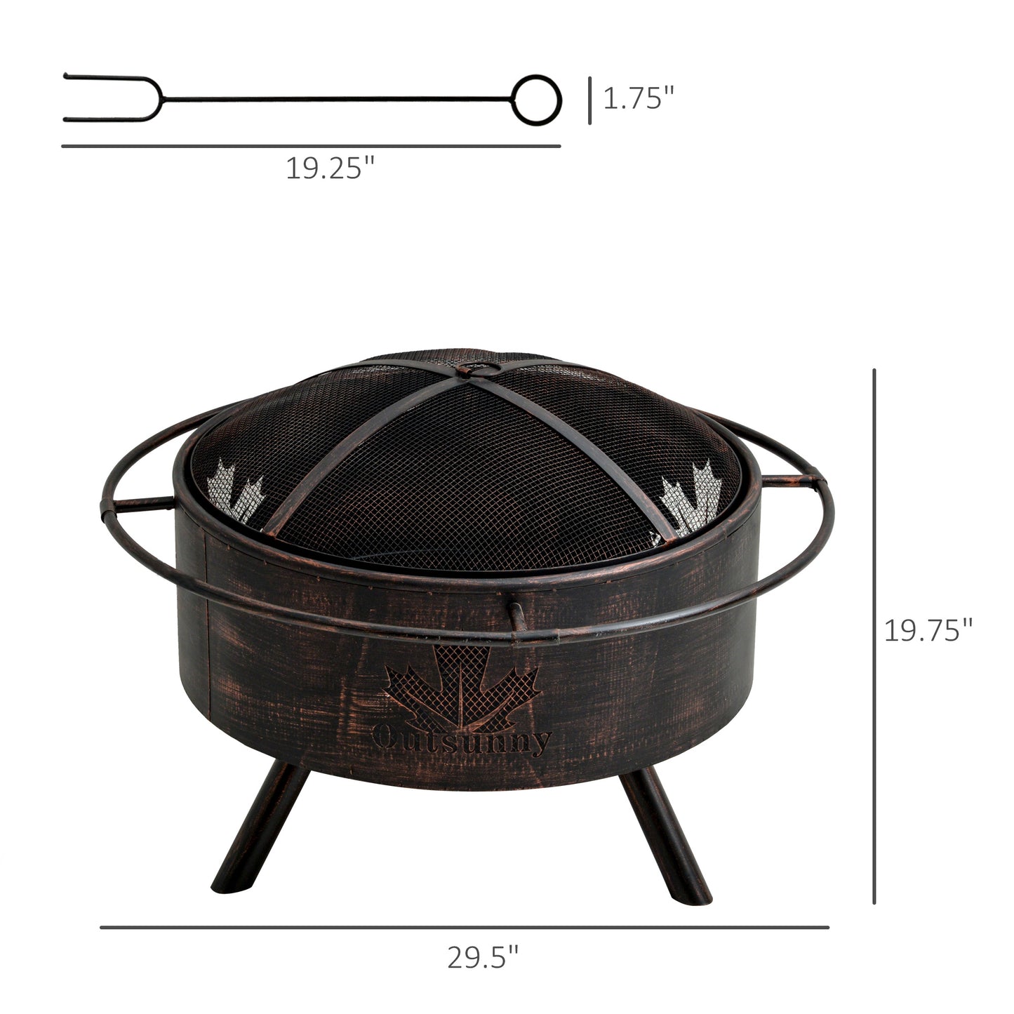 Outdoor Fire Pit with Screen Cover, Wood Burning Firebowl with Poker for Patio, Backyard, Black