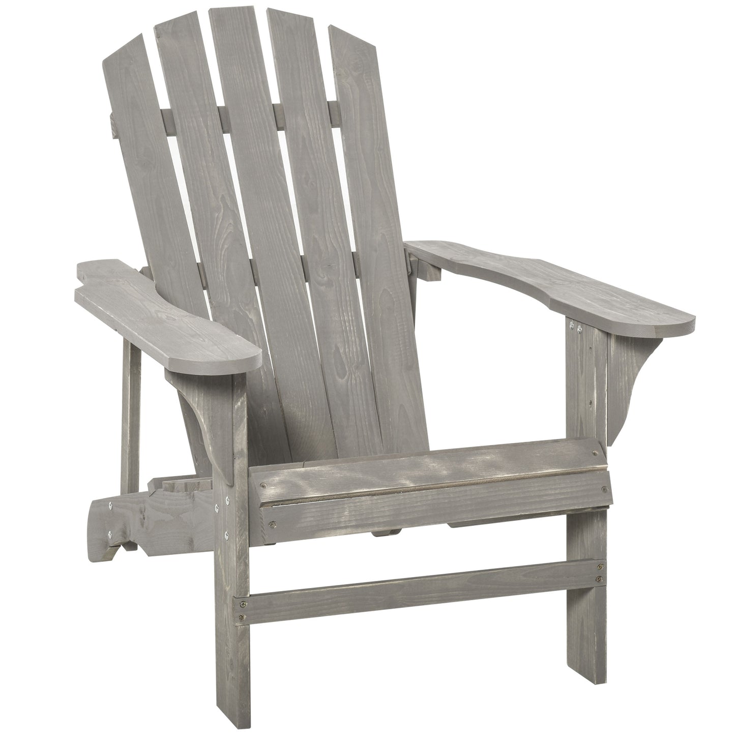 Outsunny Wood Adirondack Chair, Outdoor Patio Chair with Slatted Design for Deck, Garden, Backyard, Fire Pit, Light Gray