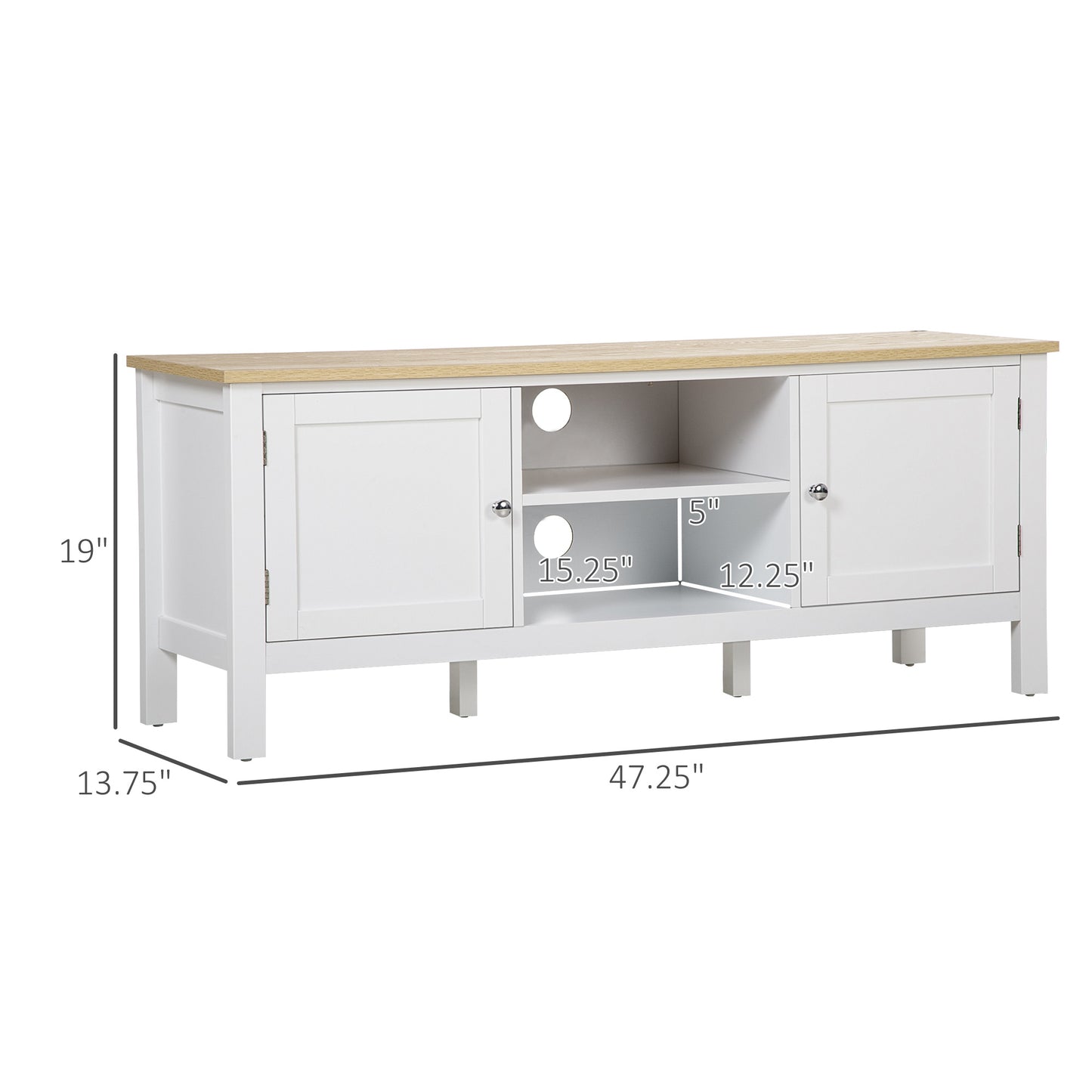 Modern TV Stand with Storage for TVs up to 50", TV Console with 2 Cabinets and Open Shelves, Entertainment Unit for Bedroom, Living Room, White