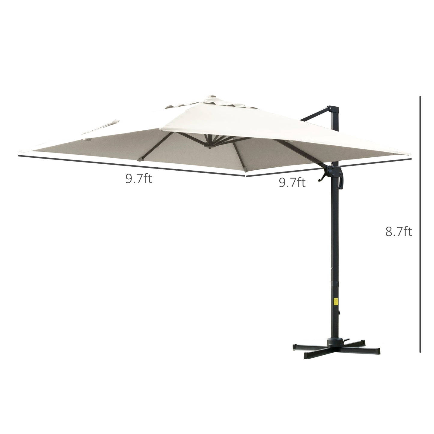 Outsunny 10x10ft Cantilever Umbrella Rotatable Square Top Market Parasol with 4 Adjustable Angle for Backyard Patio Outdoor Area Cream