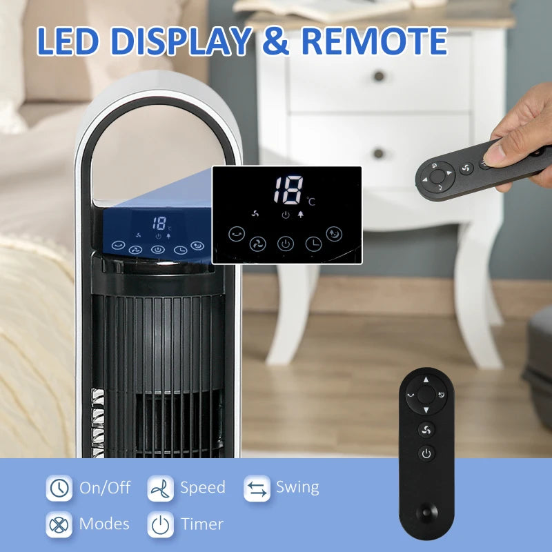 Freestanding Tower Fan Cooling for Home Bedroom with Oscillating, 3 Speed, 12h Timer, LED Sensor Panel, Remote Controller, Silver