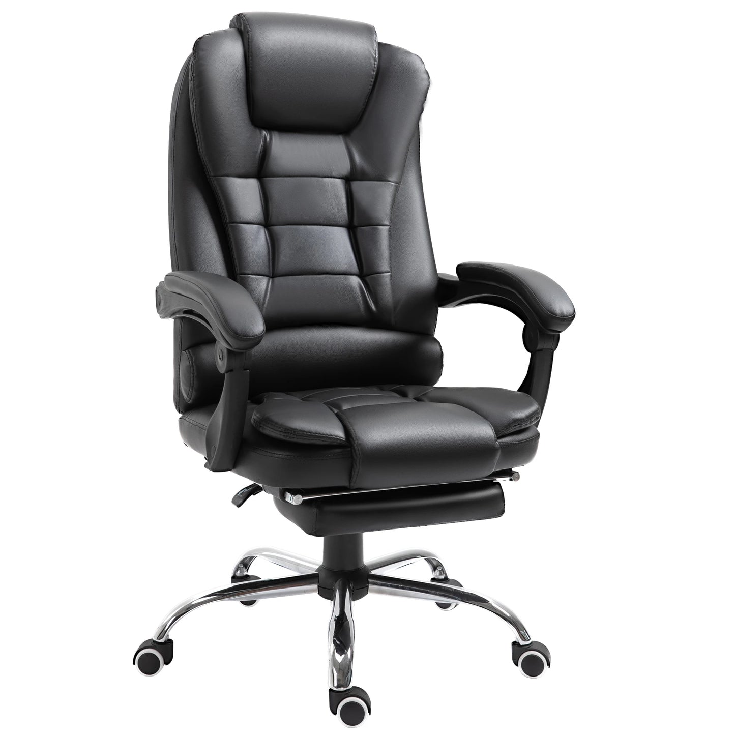 Ergonomic Executive Office Chair High Back PU Leather Reclining Chair with Retractable Footrest Lumbar Support Padded Headrest Armrest Black