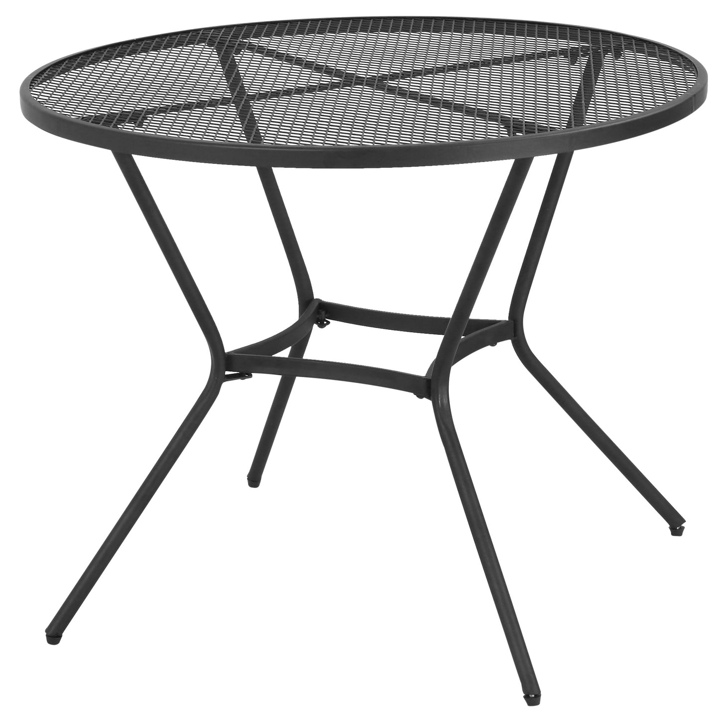 Outsunny 35" Round Patio Dining Table Steel Outside Table with Mesh Tabletop for Garden Backyard Poolside, Black