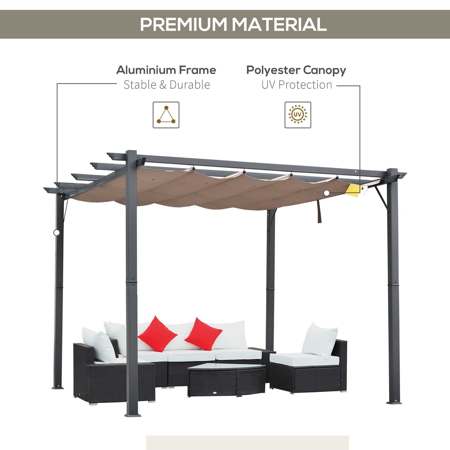 10' x 10' Outdoor Retractable Pergola Canopy, Aluminium Gazebo, Grape Trellis Sunshade Shelter for Backyard, Deck, Garden, Gray Frame