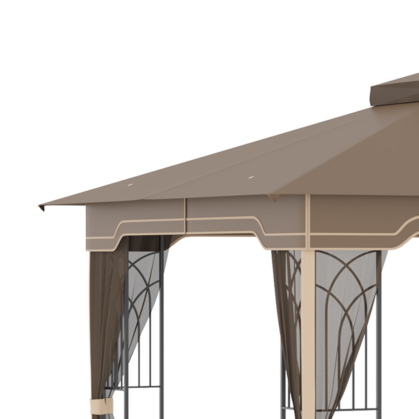 12' x 10' Patio Gazebo Outdoor Canopy Shelter with Double Tier Roof and Netting Sidewalls, Brown