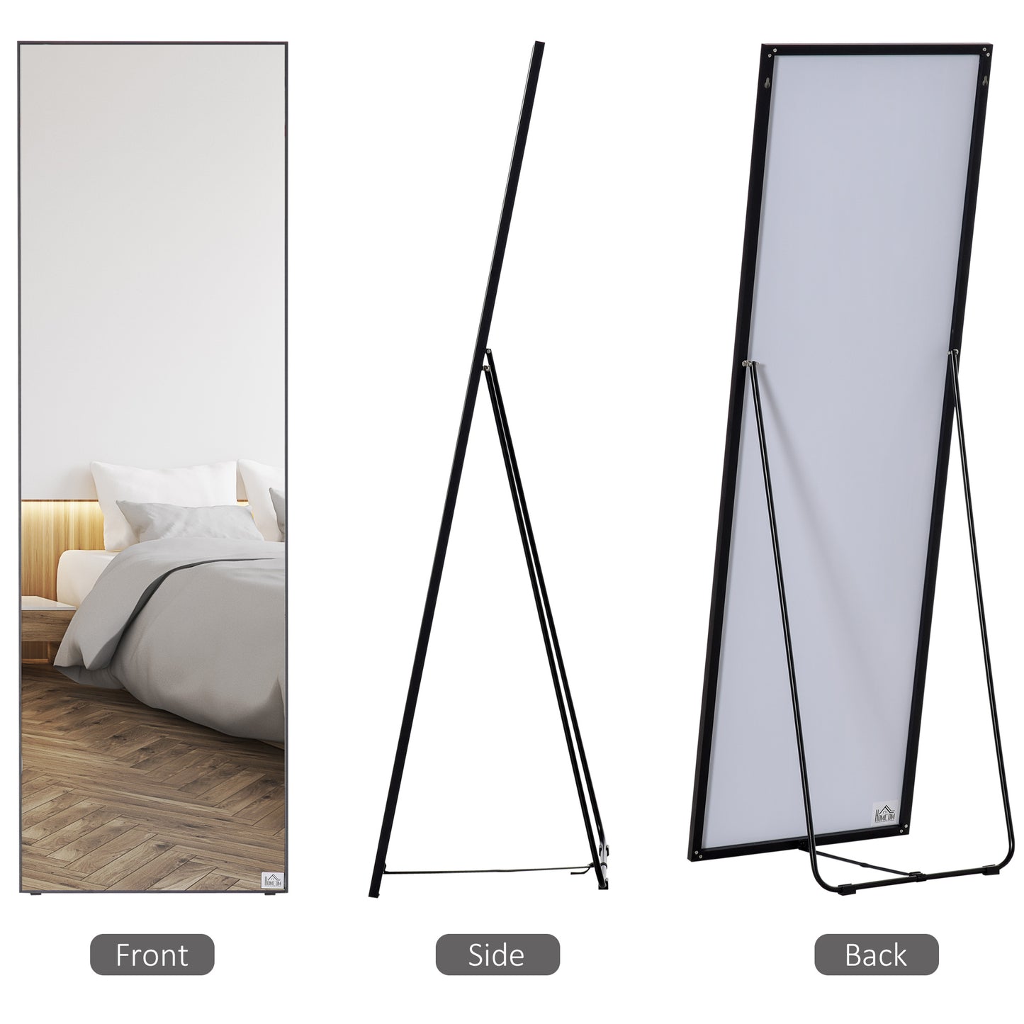 Full Length Dressing Mirror, Floor Standing or Wall Hanging, Aluminum Alloy Framed Full Body Mirror for Bedroom, Living Room, Black