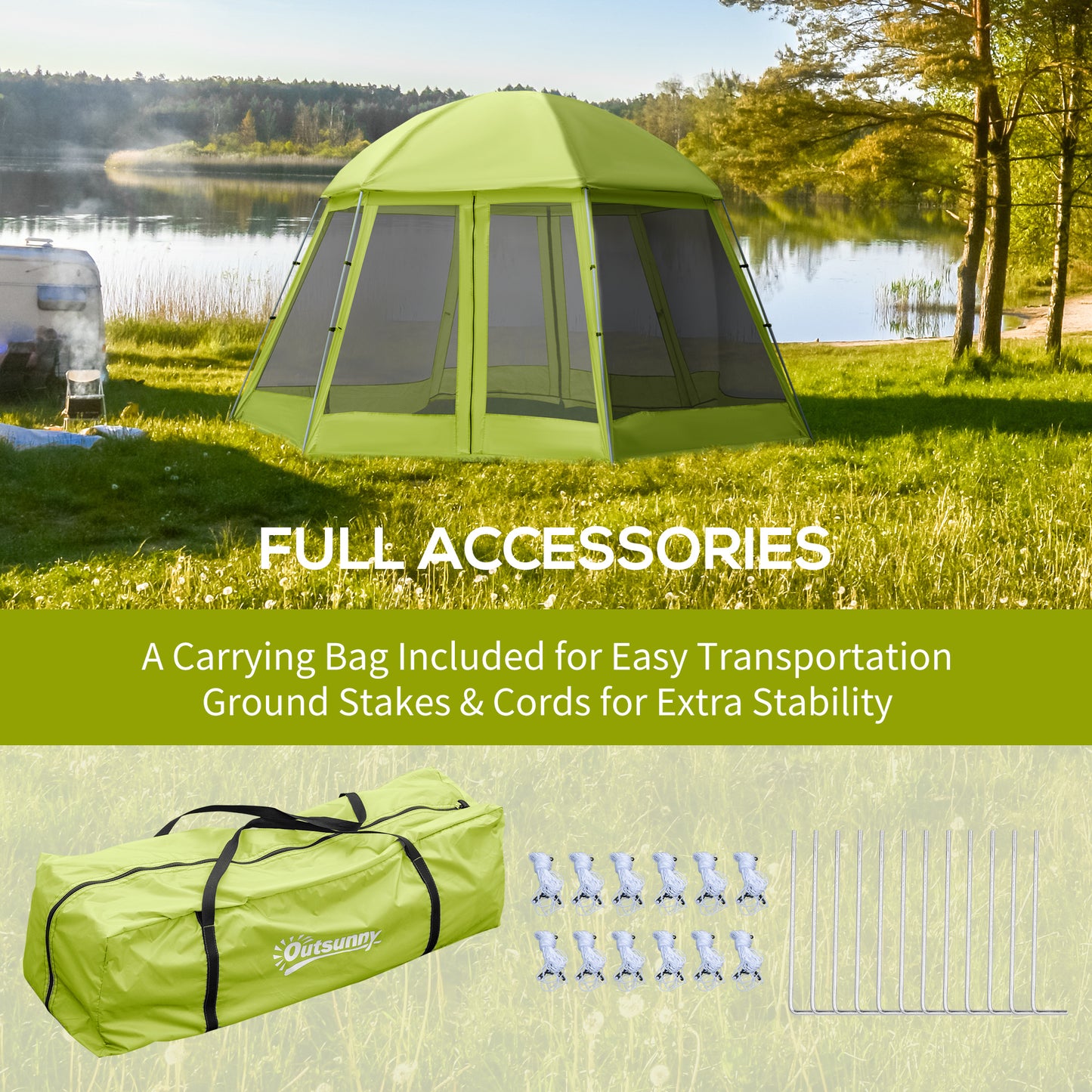 Outsunny Camping Tent for 6-8 Person, Portable Family Tent with Carrying Bag, Easy Set Up for Hiking and Outdoor, Green