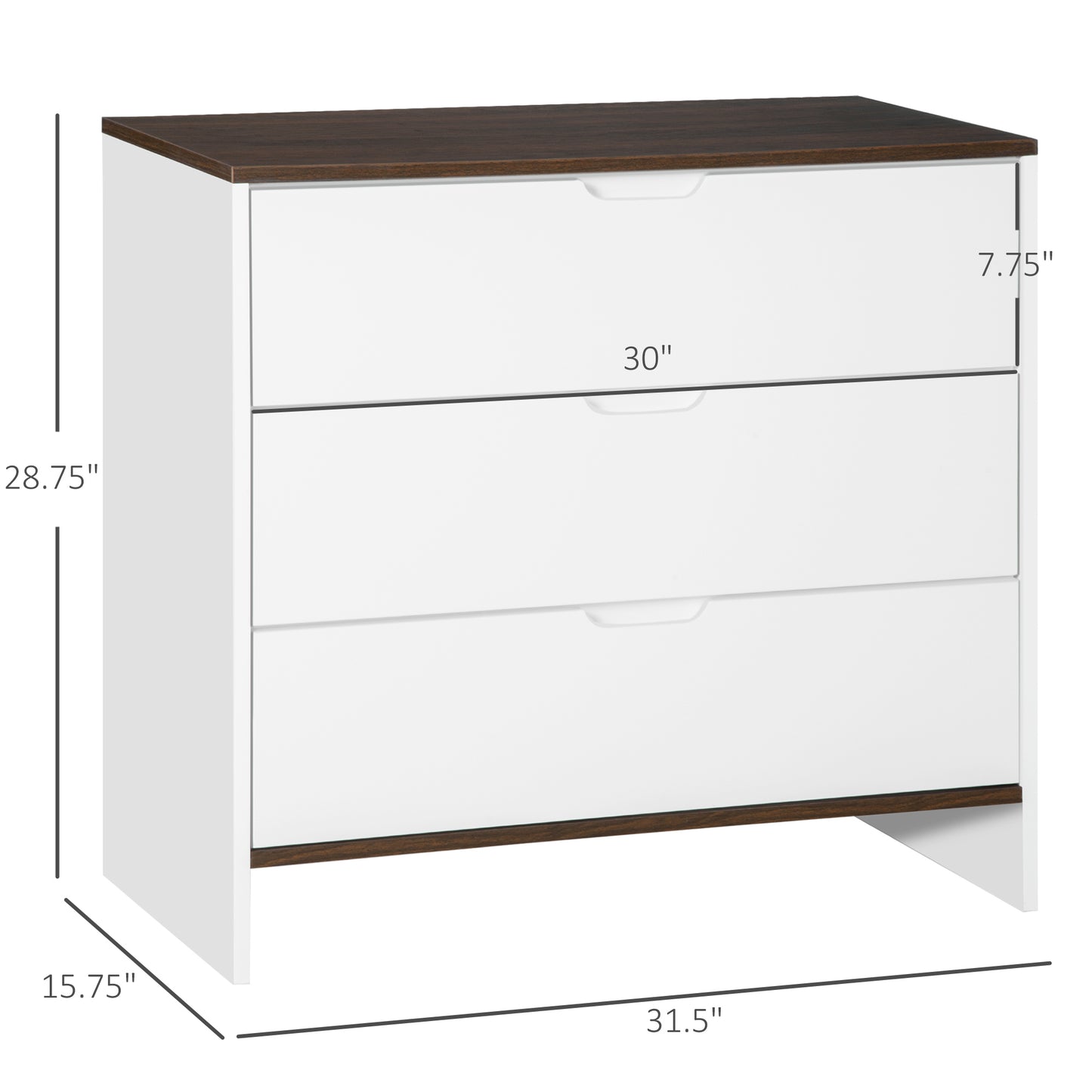 Chest of Drawers, 3 Drawer Dresser with Cut-out Handles, Drawers Unit with Storage for Bedroom, Living Room, White