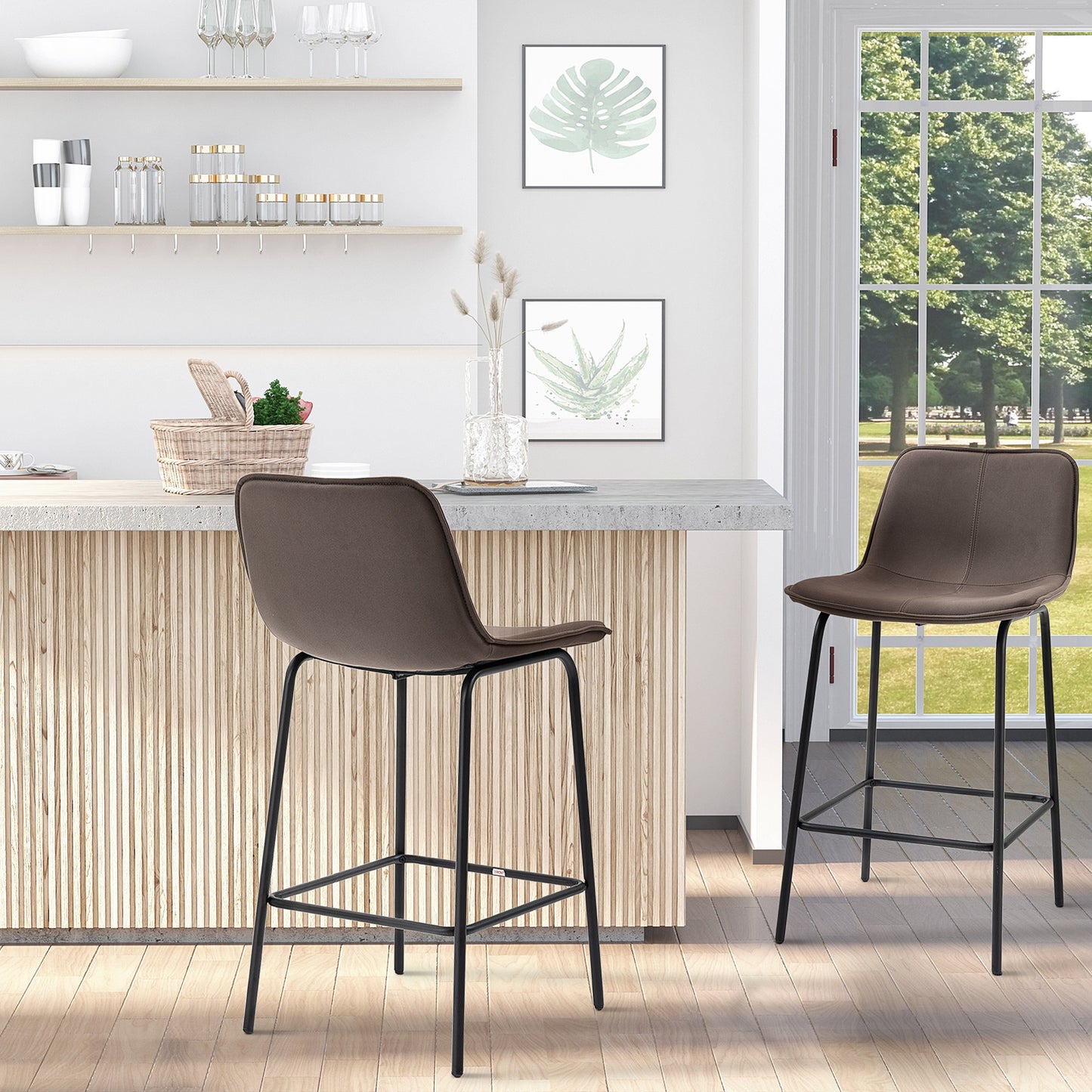 Bar Stools Set of 2, Upholstered Counter Height Bar Chairs, 26" (66 cm) Kitchen Stools with Steel Legs for Dining Area, Kitchen Aisle, Coffee