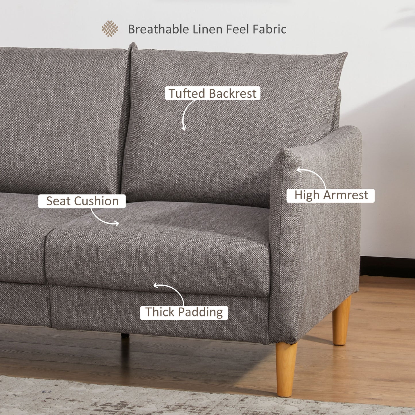 54" Loveseat Sofa for Bedroom, Modern Love Seats Furniture, Upholstered Small Couch for Small Space, Dark Grey